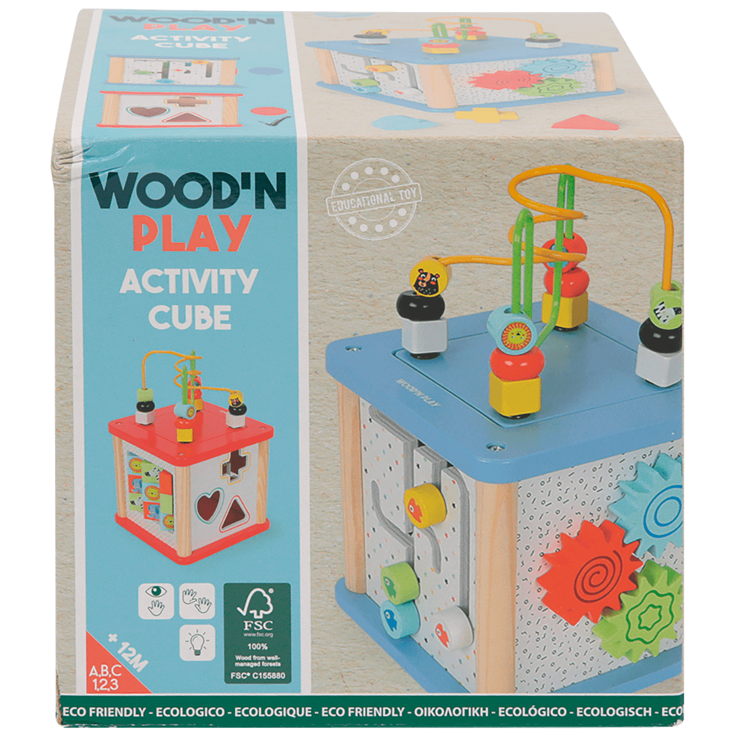 Cubo multiattività - esplorazione tattile e visiva - Wood 'n' play