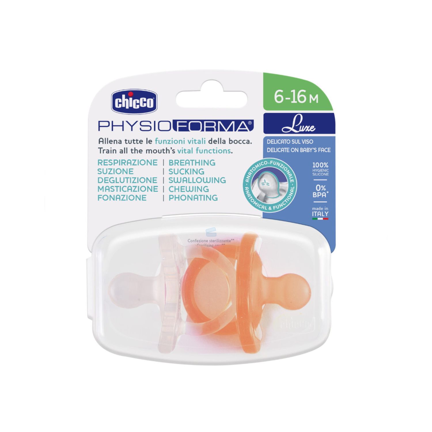 Gommotto silicone luxe 6-16m 2pz arancio/trasparente - chicco - Chicco
