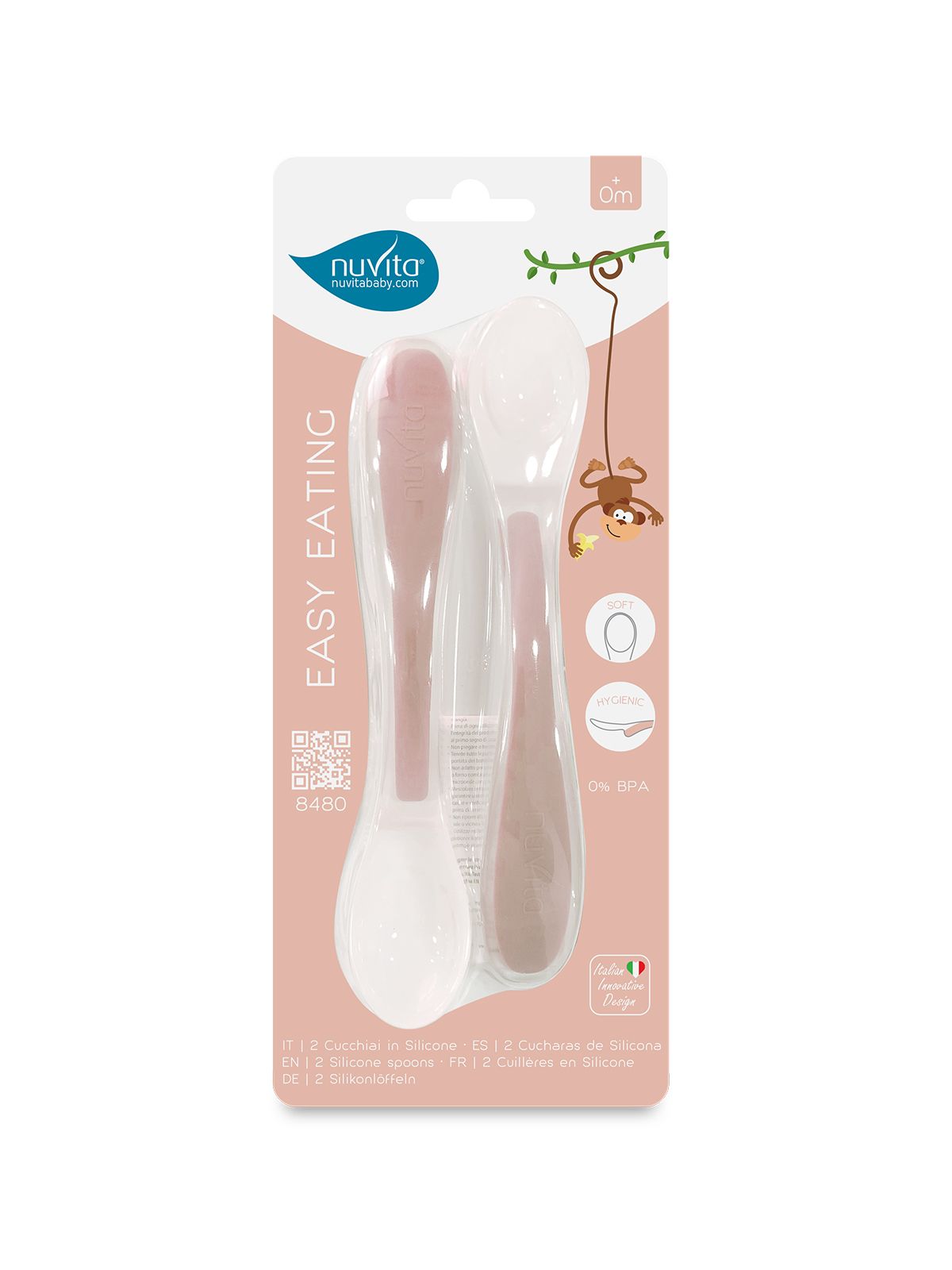 Nuvita set 2 cucchiai in silicone english rose - easyeating 8480 - Nuvita