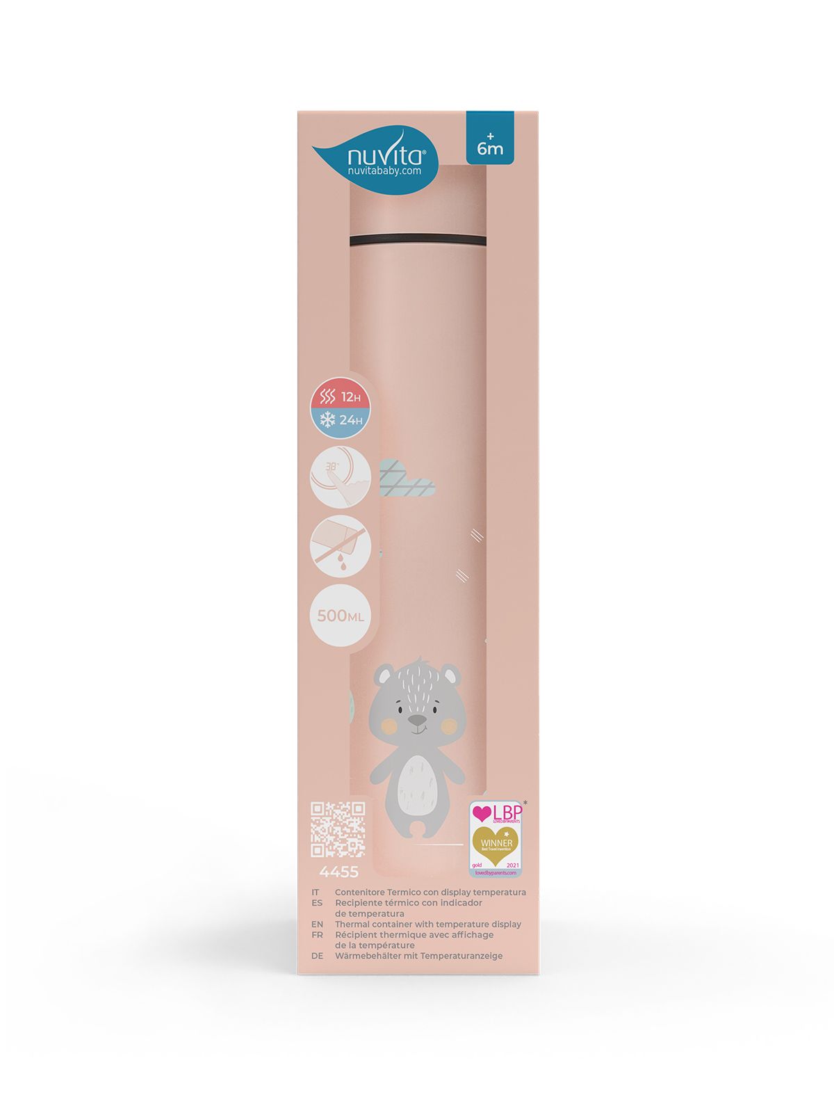 Nuvita borraccia termica con termometro led 500ml - english rose - Nuvita