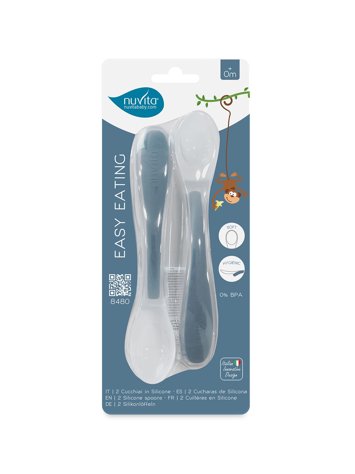 Nuvita set 2 cucchiai in silicone powder blu - easyeating 8480 - Nuvita