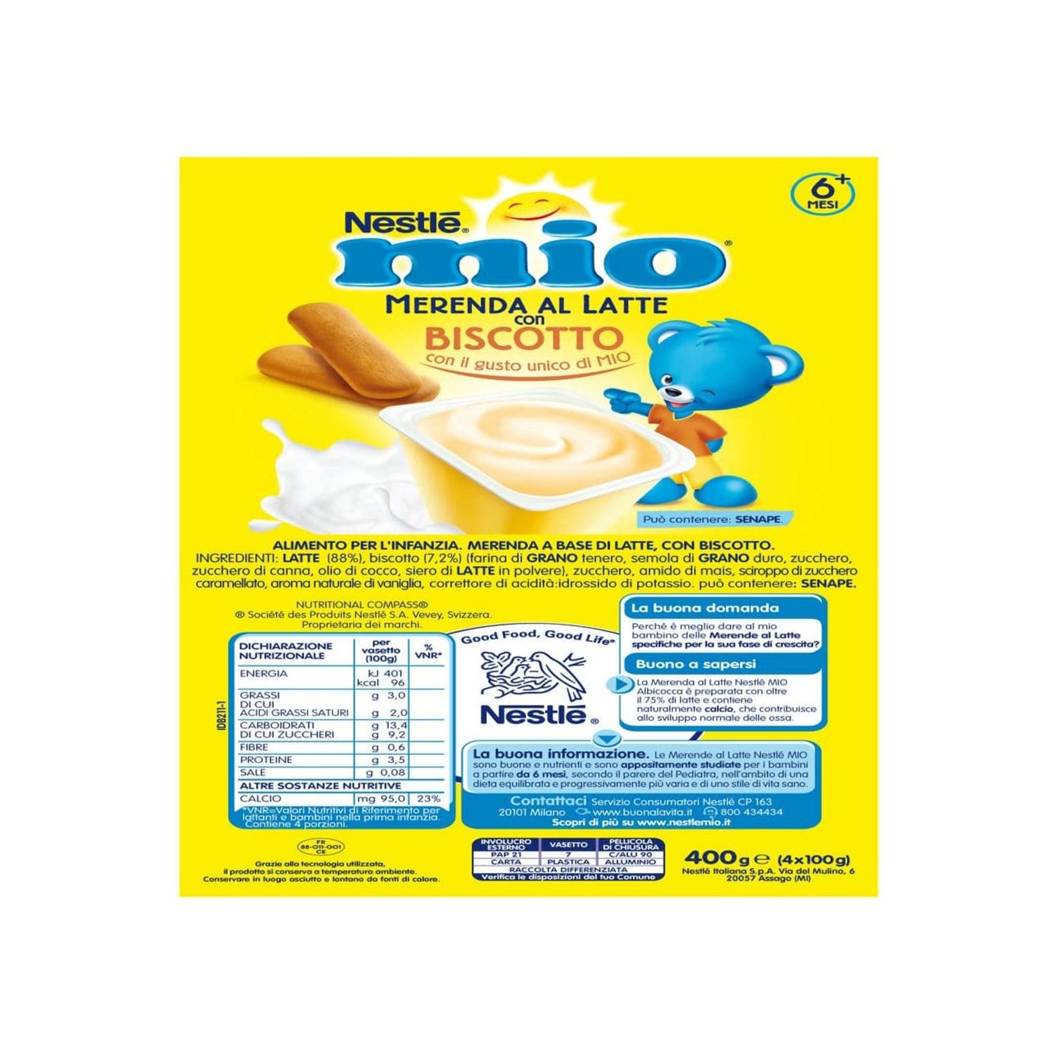 Mio merenda al latte biscotto da 6 mesi - 4 vasetti da 100g - nestlé - Nestlé