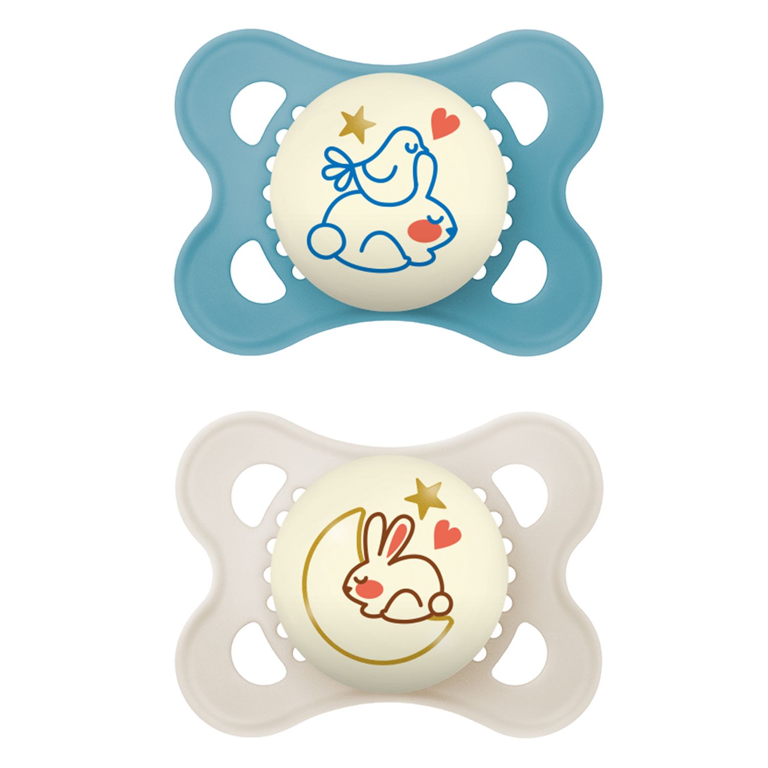 Succhietti original night 2-6m caucciù bio-circolare conf. doppia blu/beige - mam - Mam