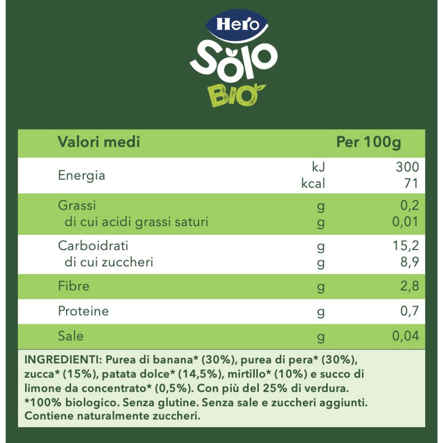 Hero solo pouch pera banana zucca patata dolce e mirtillo 100 gr - Hero
