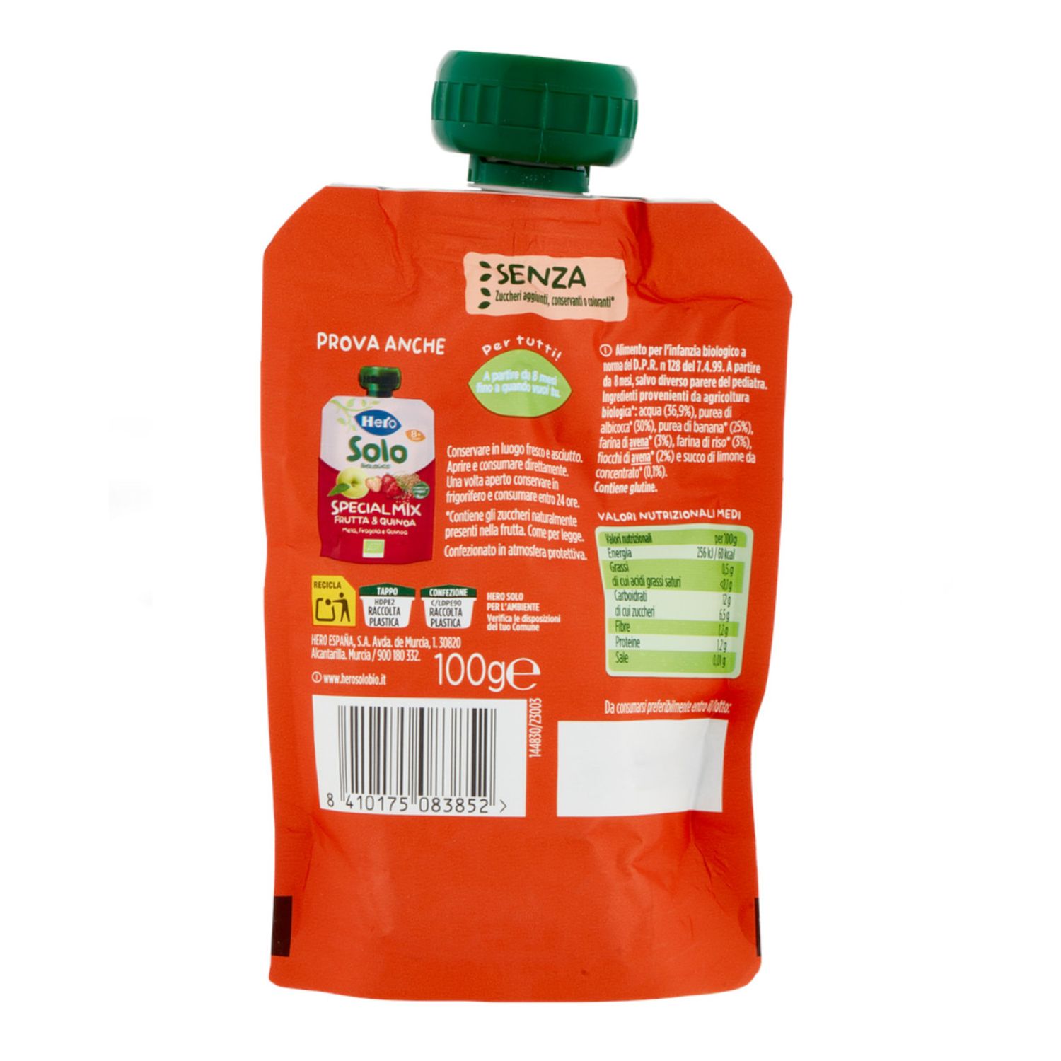 Pouch frutta & avena con albicocca banana e avena 100 gr - hero solo - Hero