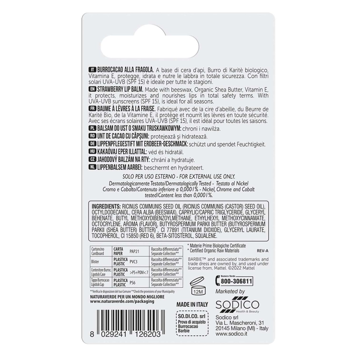 Sodico burrocacao alla fragola barbie 5,7ml - Sodico