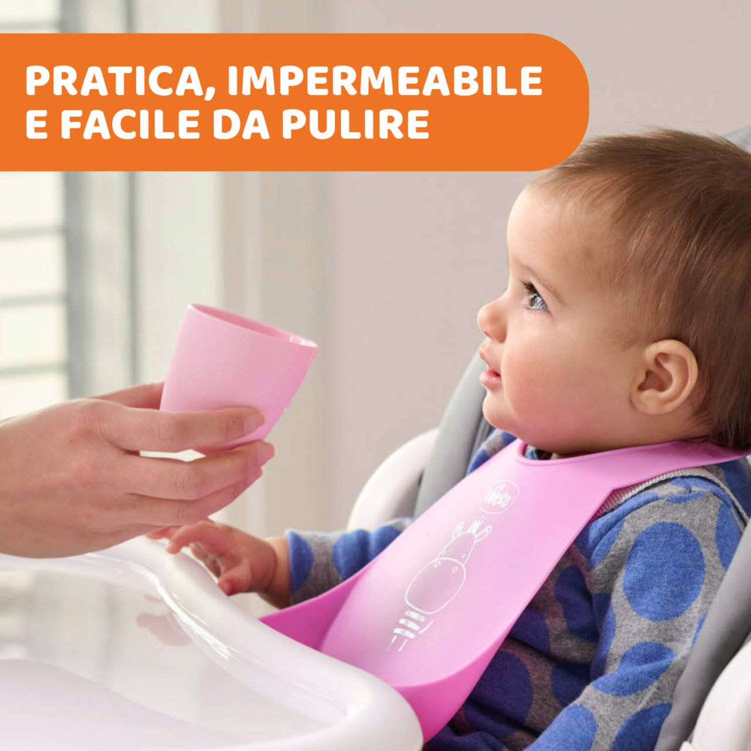 Bavaglino in silicone azzurro 6m+ facile da arrotolare - chicco - Chicco