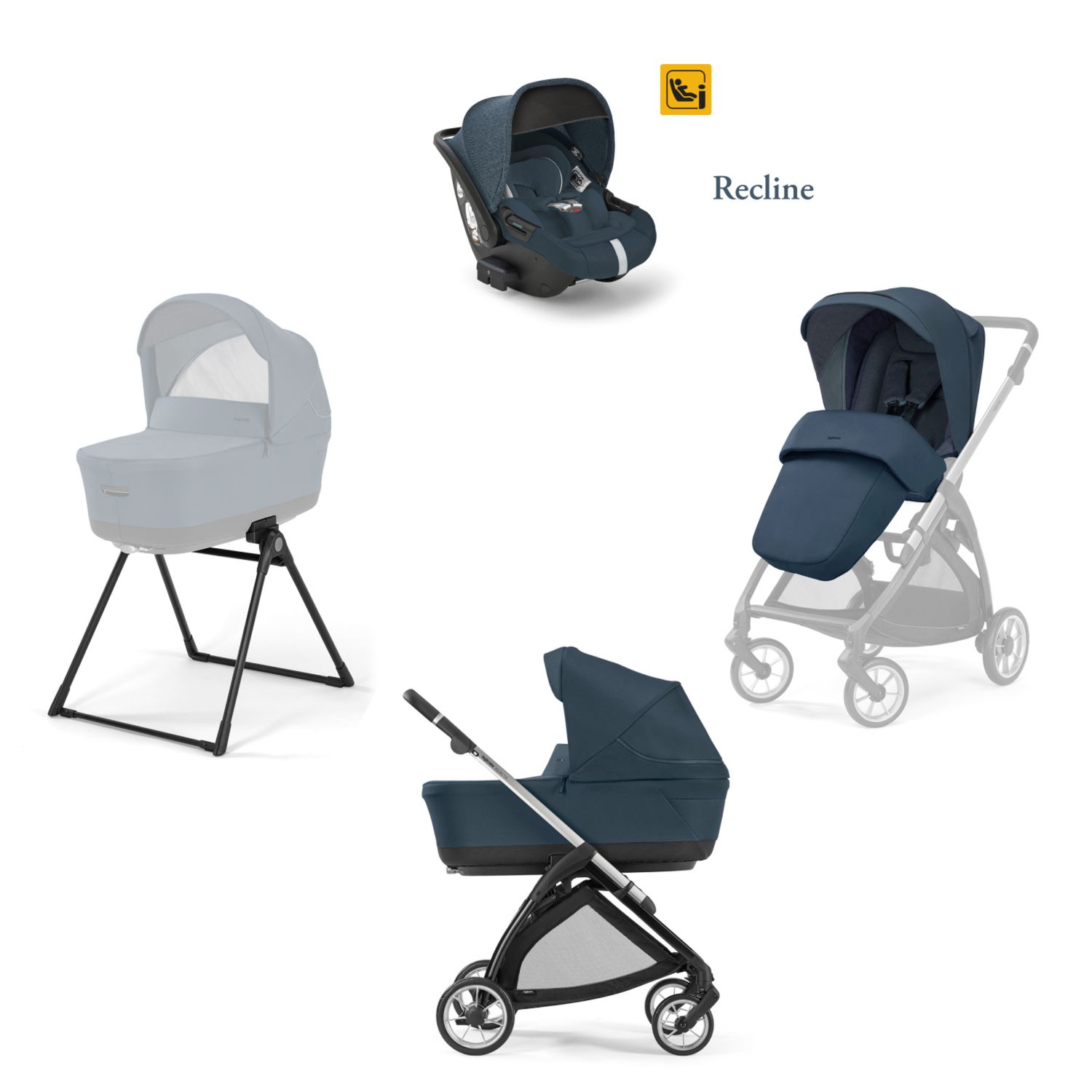 Electa system quattro darwin recline colore hudson blue telaio silver black - inglesina - Inglesina