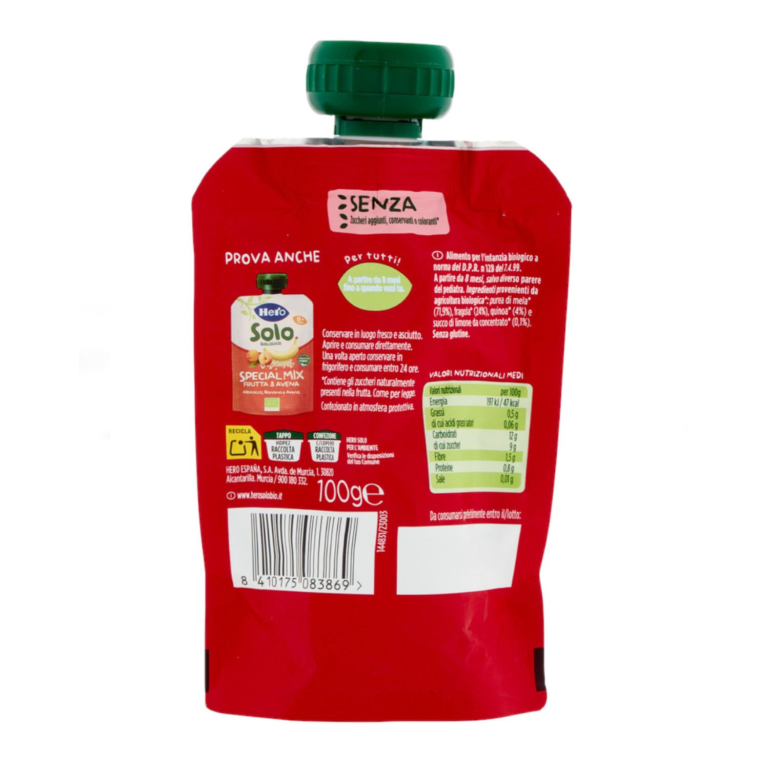 Pouch frutta & quinoa con mela fragola e quinoa 100 gr - hero solo - Hero