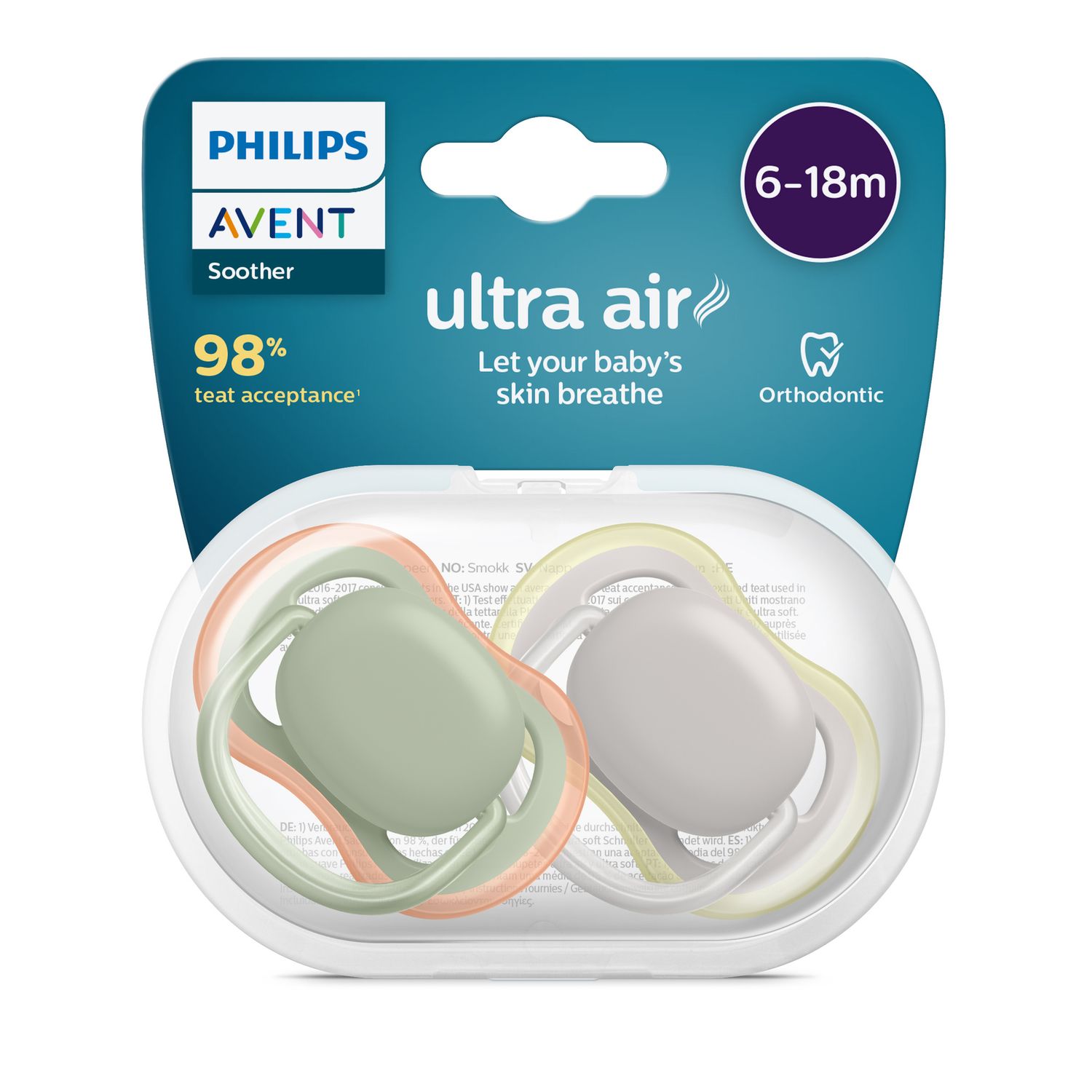 2 ciucci ultra air 6-18 mesi colore verde/grigio - philips avent - Avent