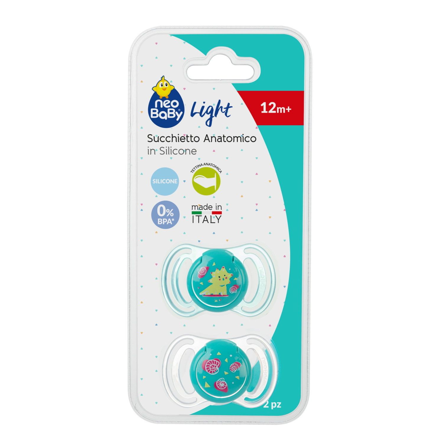 Neobaby  succhietto anatomico silicone maxi 12m+ verde 2pz - Neo Baby
