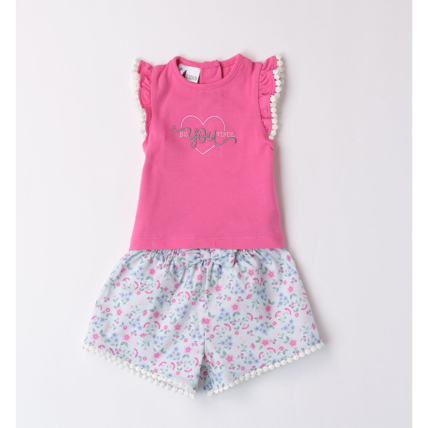 Ido set corto 2 pezzi canotta fuxia e short popeline fantasia fiori - IDO