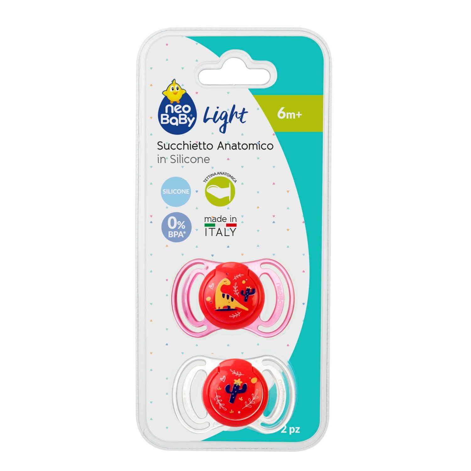 Neobaby  succhietto anatomico silicone medio 6m+ rosa 2pz - Neo Baby