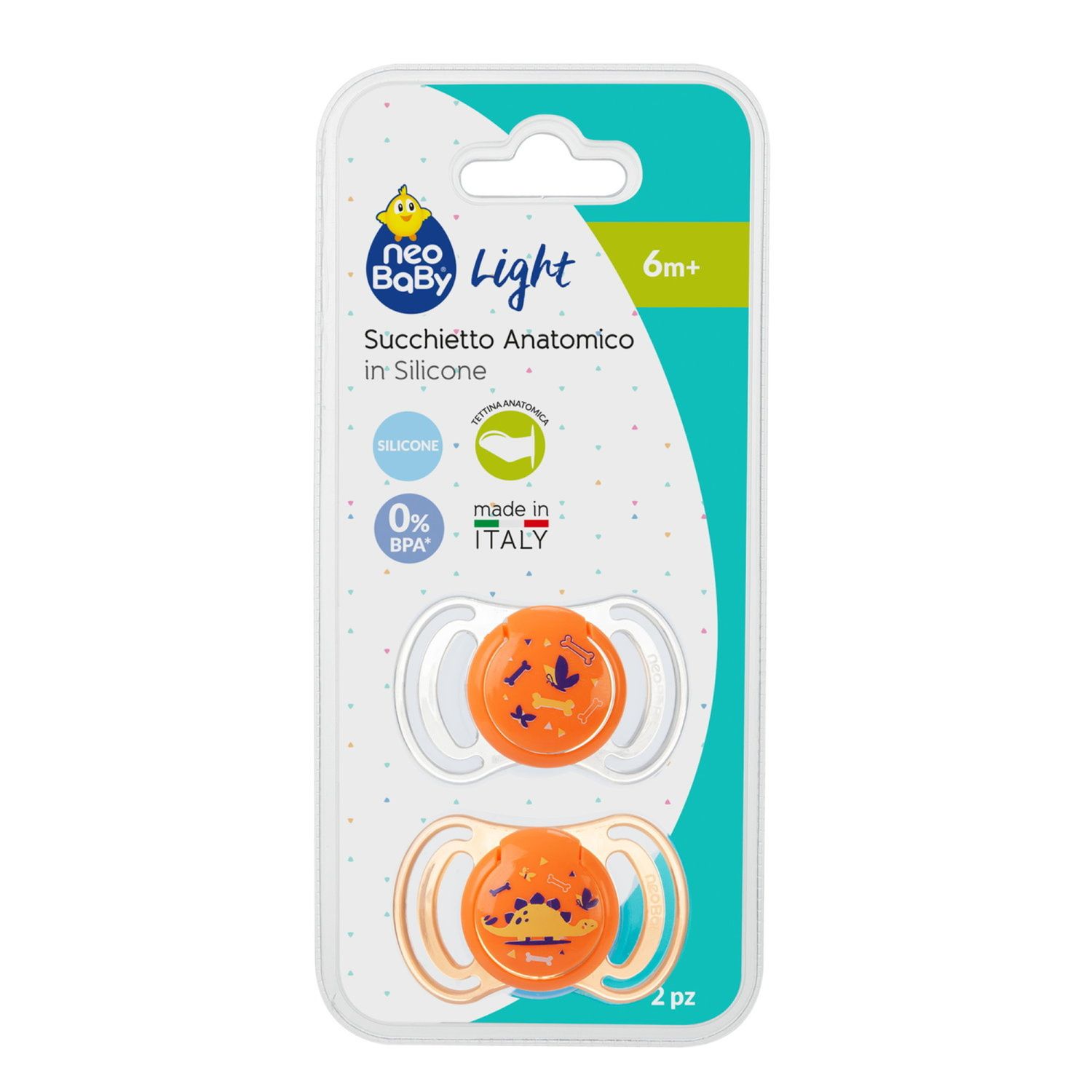 Neobaby  succhietto anatomico silicone medio 6m+ arancione 2pz - Neo Baby