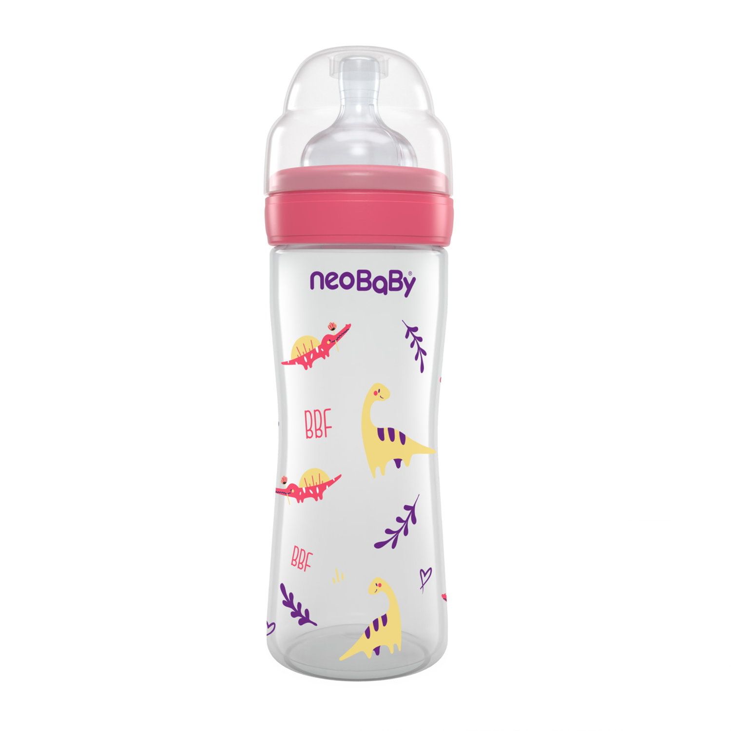 Neobaby  biberon plastica collo largo silicone 250ml flusso regolabile rosa 2m+ - Neo Baby