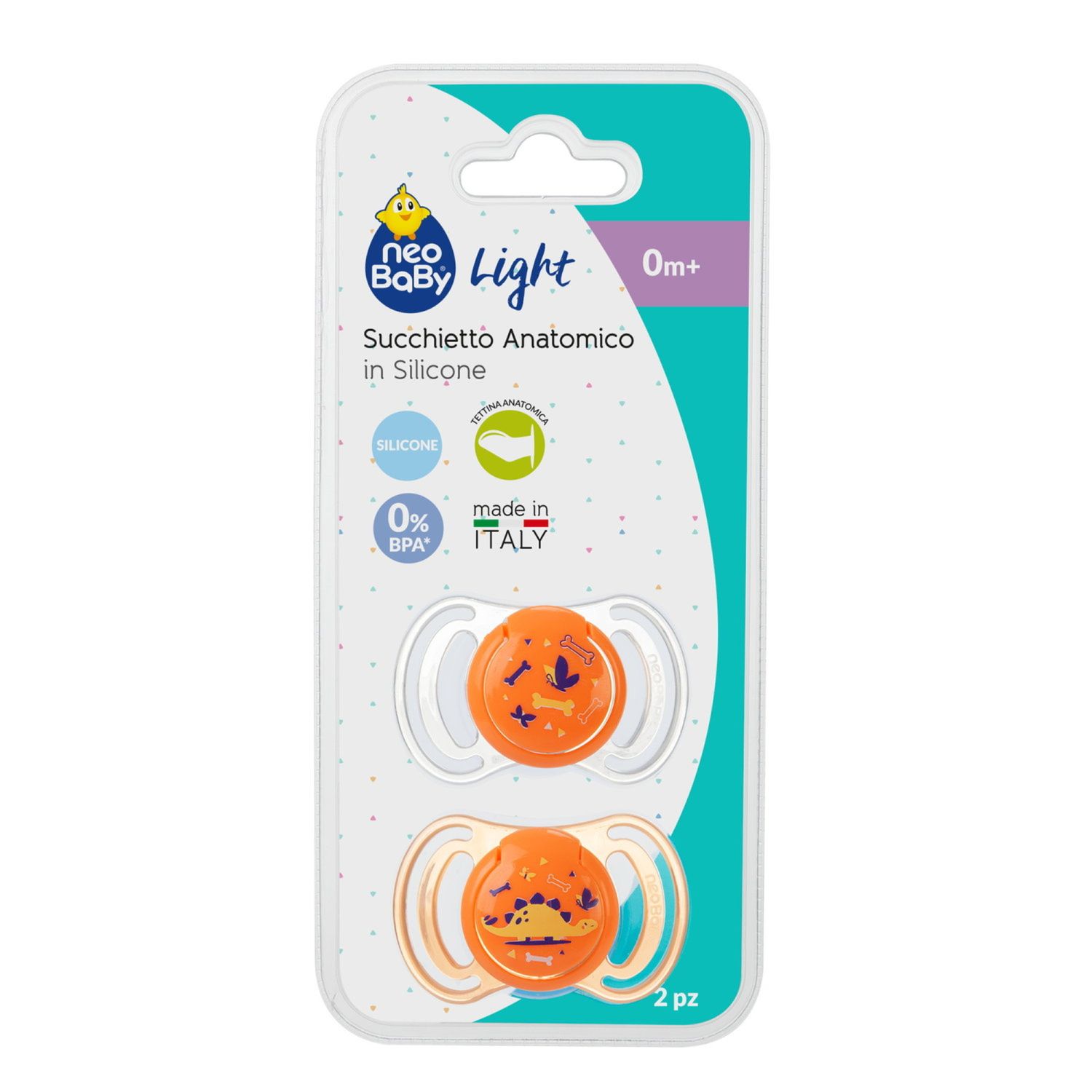 Neobaby  succhietto anatomico silicone mini 0m+ arancione 2pz - Neo Baby