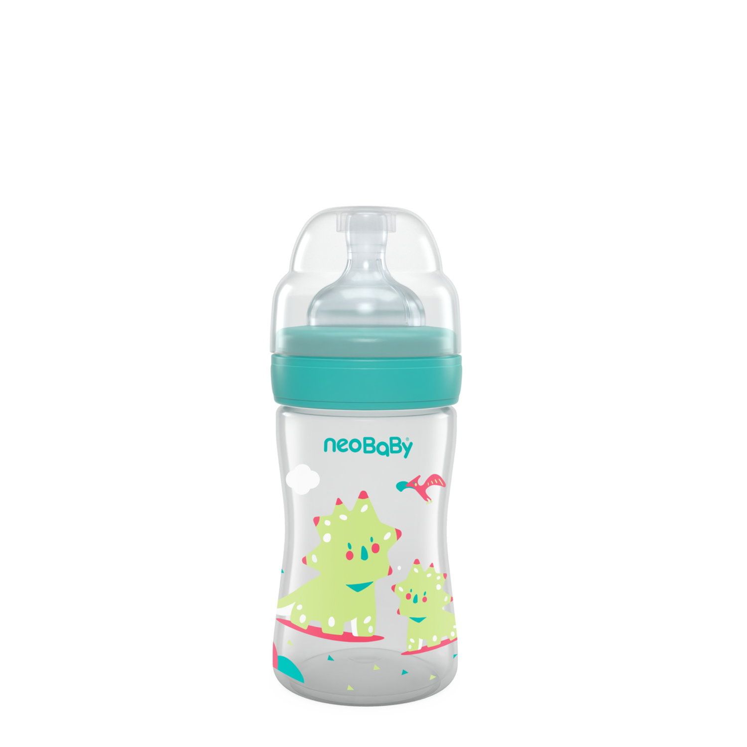 Neobaby  biberon plastica collo largo silicone 150ml flusso lento verde 0m+ - Neo Baby
