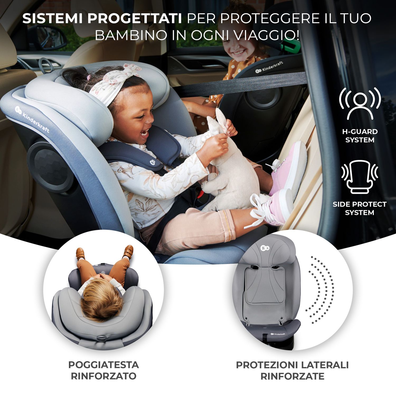 Kinderkraft seggiolino auto i-grow i-size grey 40-150cm con base girevole - KinderKraft