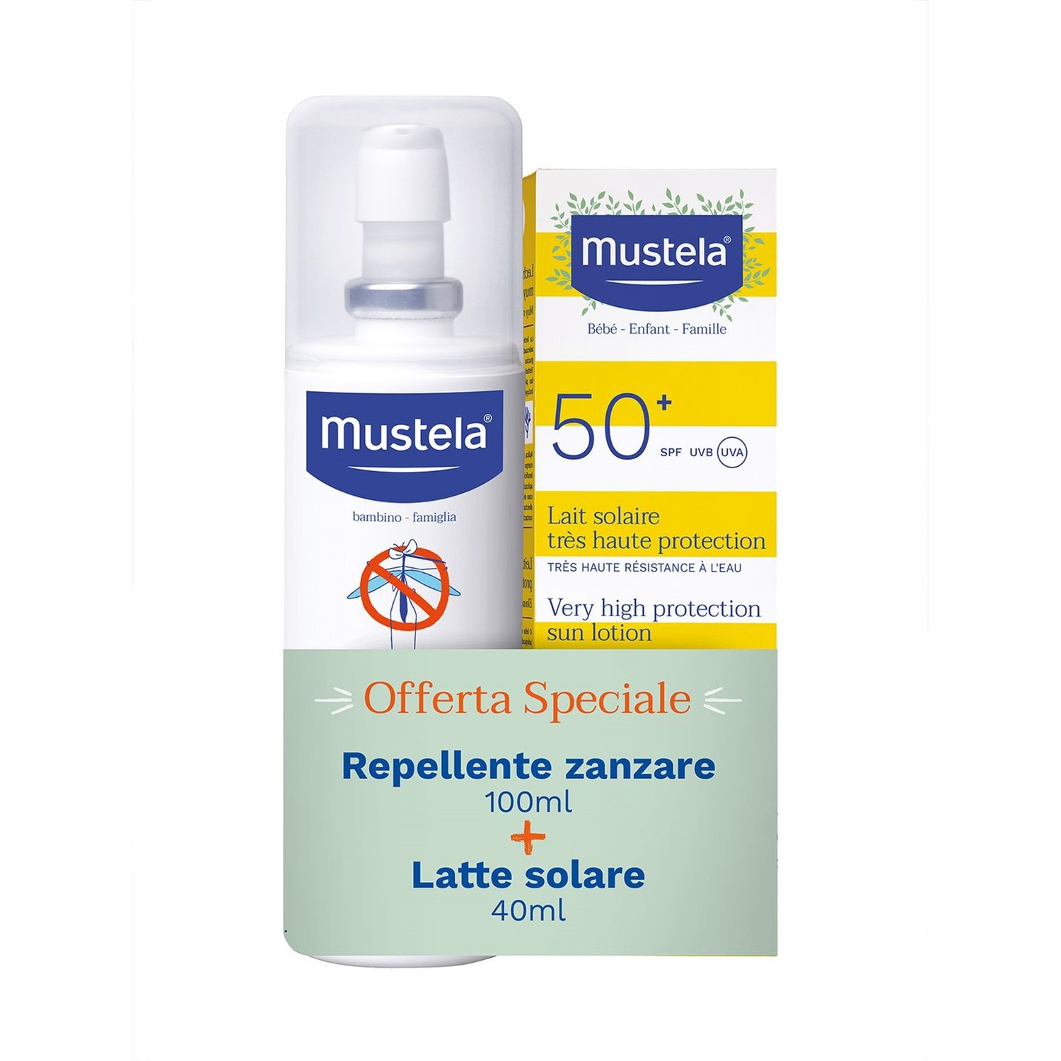 Mustela latte solare 40 ml spf50+ con repellente antizanzare 100 ml - Mustela