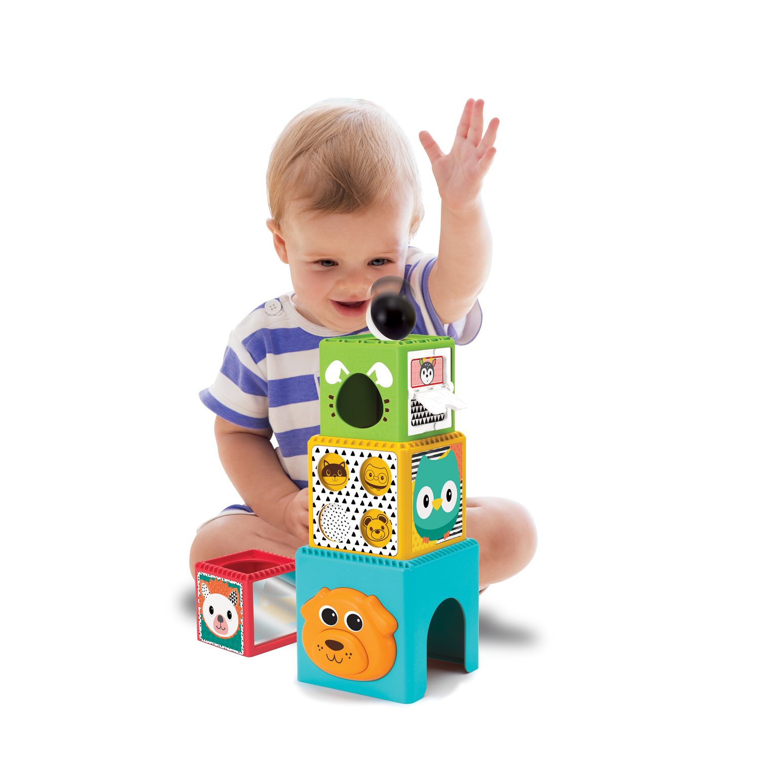 Set 2 in 1  busy stack & nest ball drop + happy hoops - B-Kids