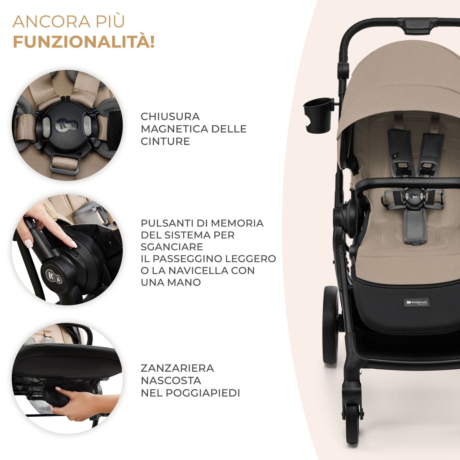 Kinderkraft passeggino 2in1 yoxi beige - KinderKraft