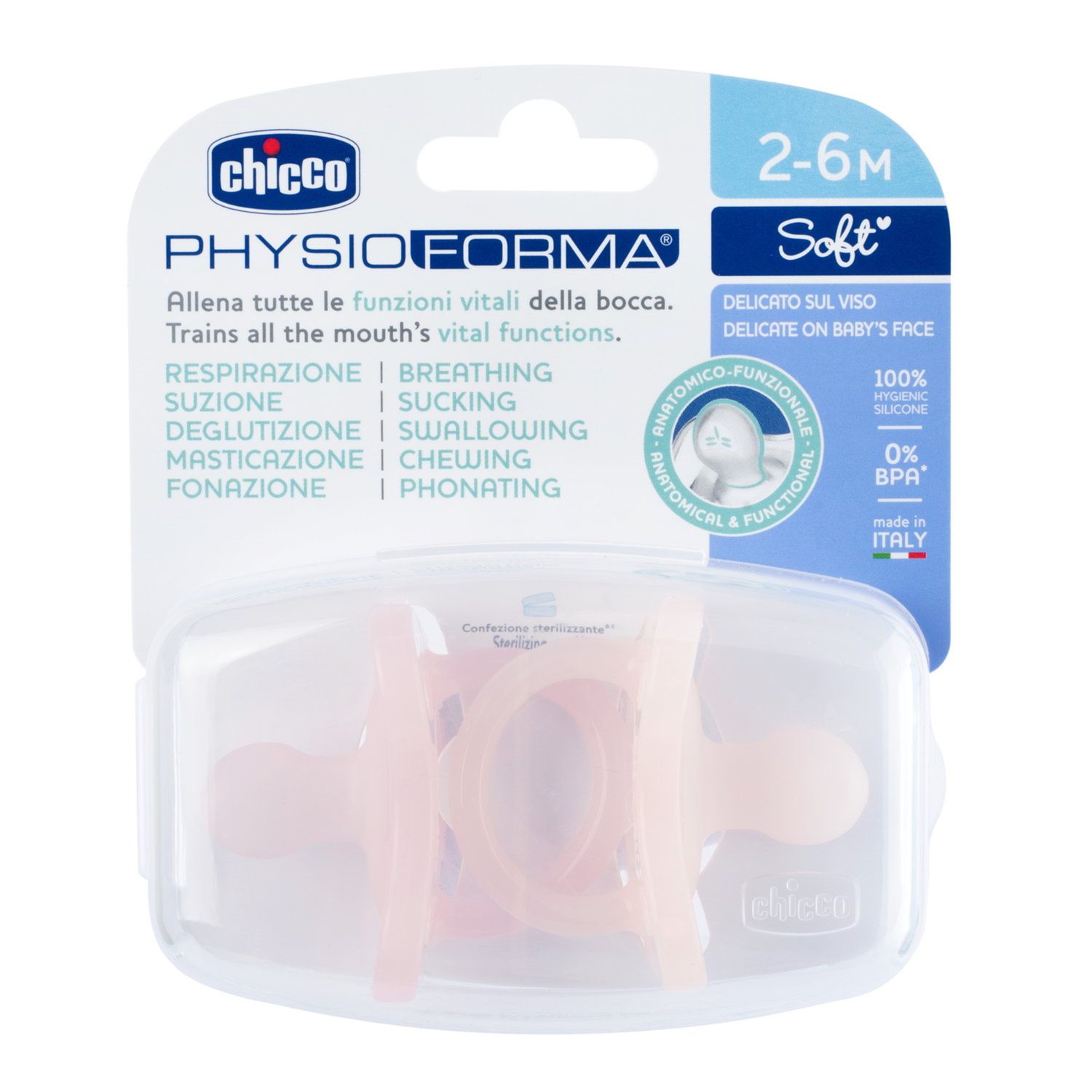 Chicco - physioforma gommotto rosa in silicone 2 pezzi | 2-6 mesi - Chicco
