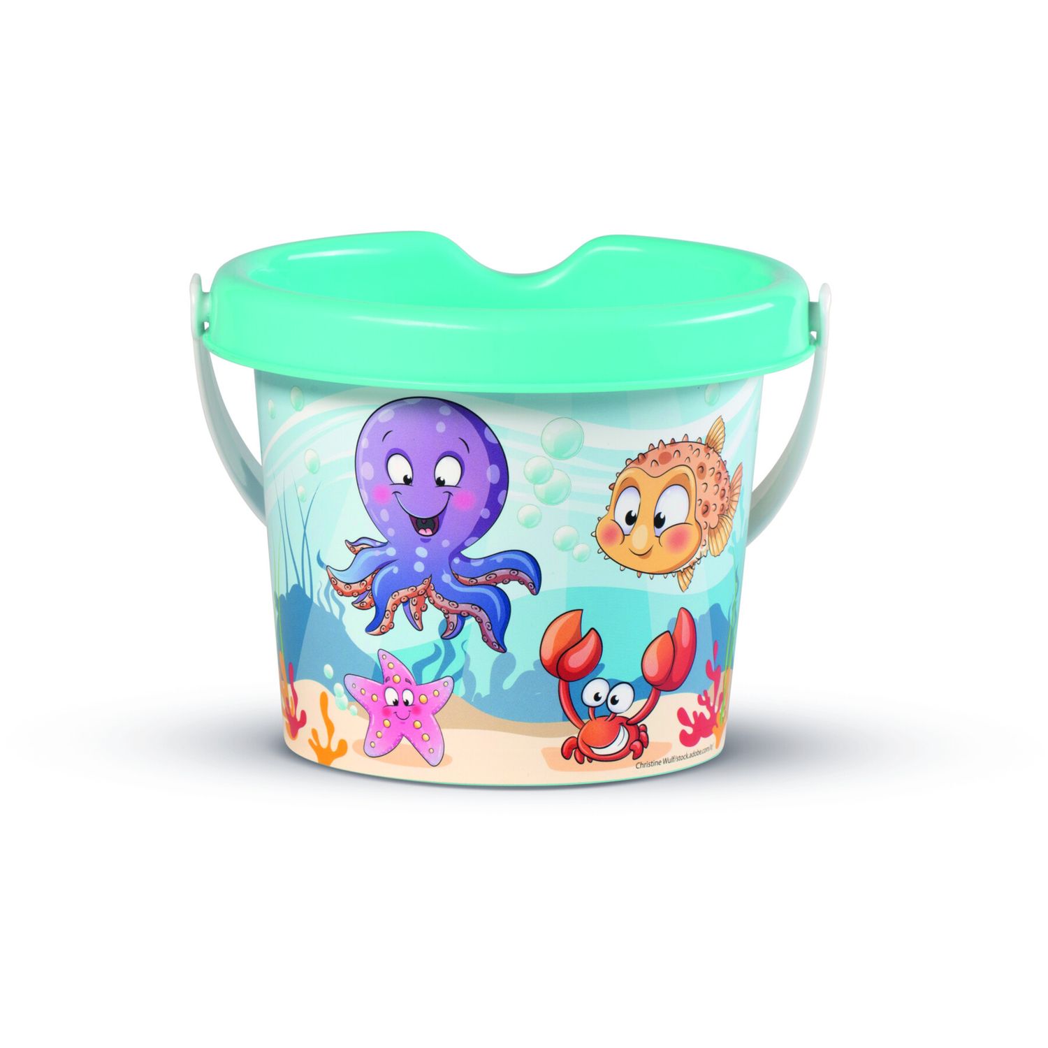 Carriola con set mare happy fish composto da secchiello decorato annaffiatoio setaccio paletta rastrello e una formina - No brand