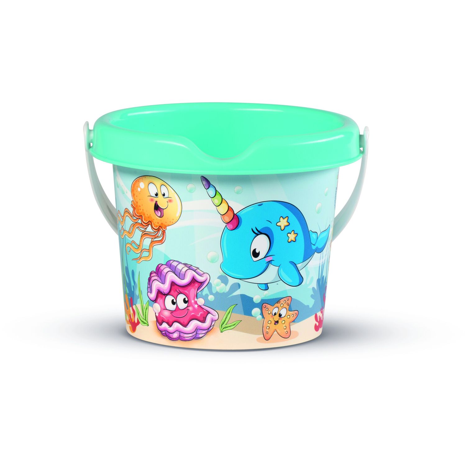 Carriola con set mare happy fish composto da secchiello decorato annaffiatoio setaccio paletta rastrello e una formina - No brand