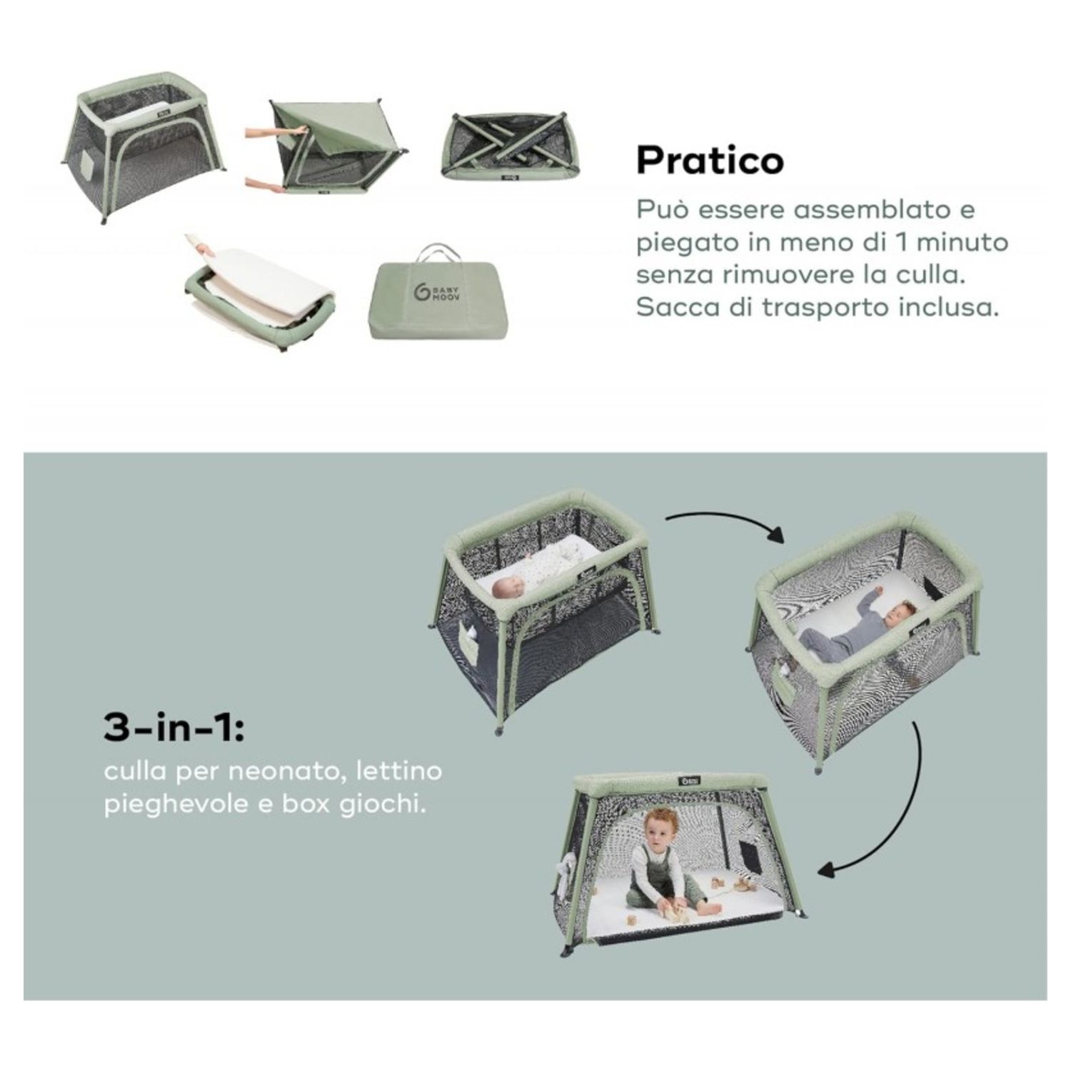 Babymoov - lettino da viaggio pieghevole 3 in 1 moov & comfy - Babymoov