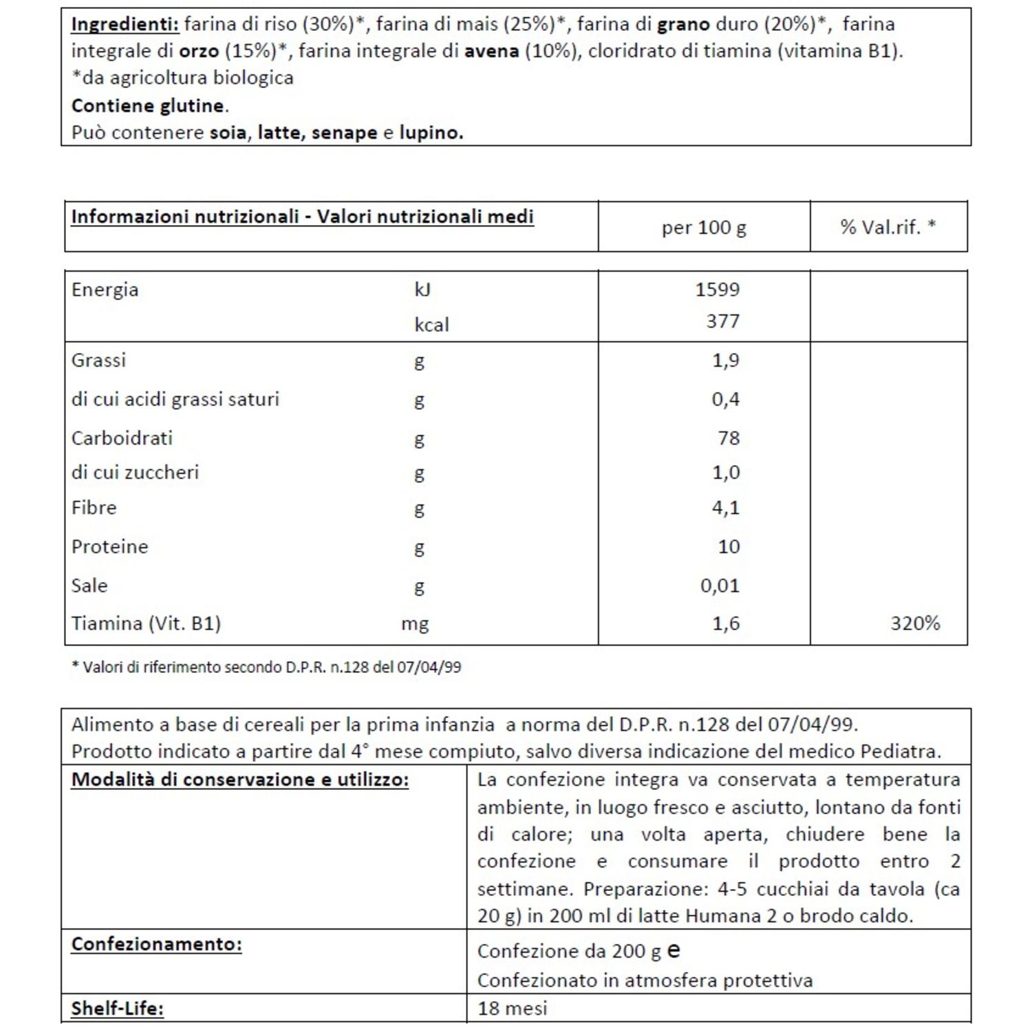 Crema biologica multicereali humana 200g - Humana
