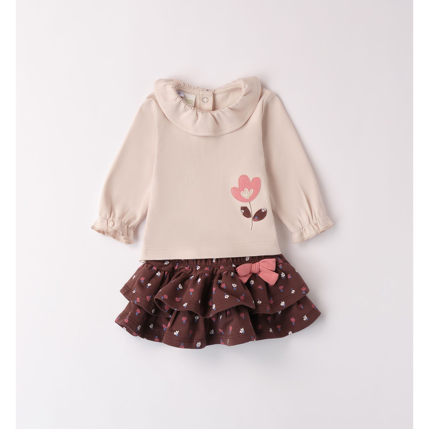Set 2 pezzi gonna fiori marrone e maglietta - Mignolo