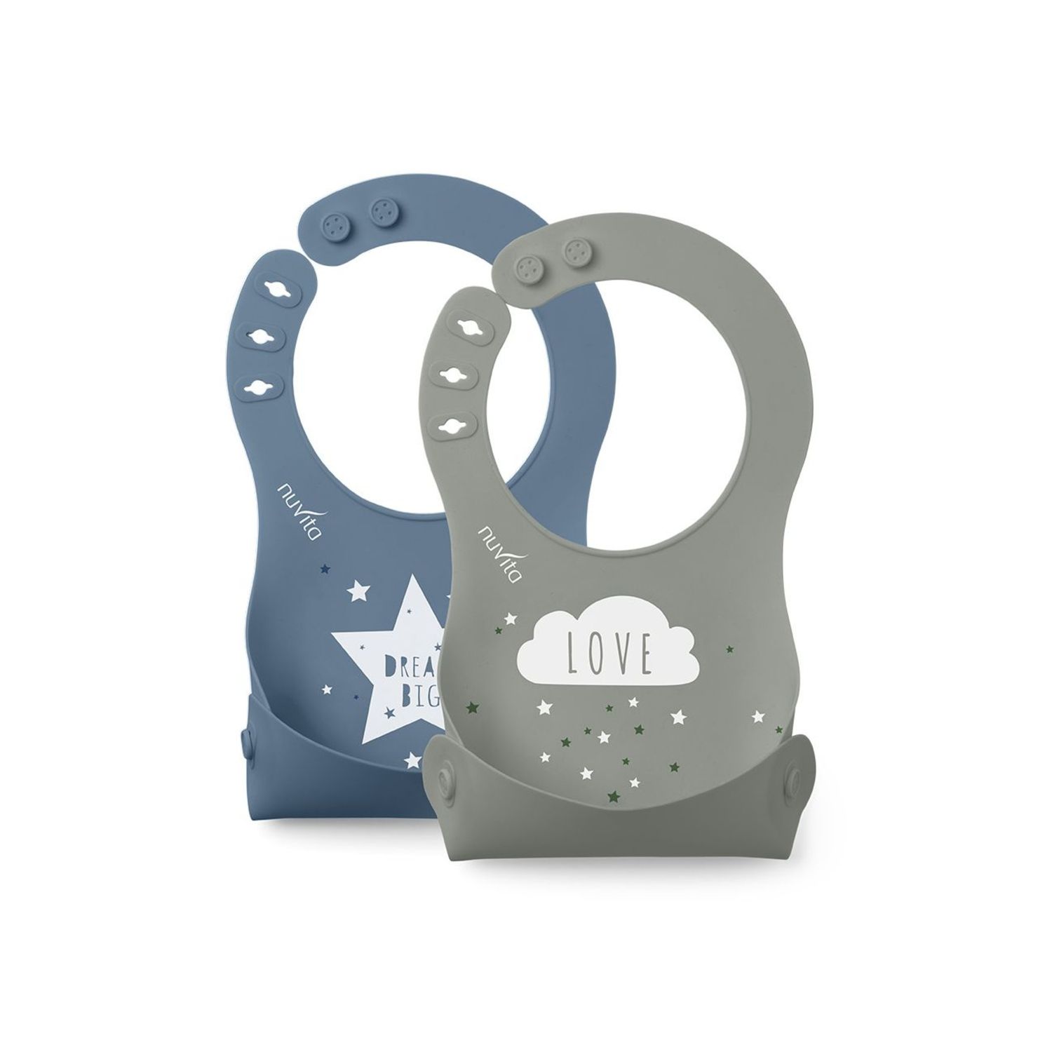 Set 2 bavaglini arrotolabili in silicone  - squashy 4370 powder blu / sage green - nuvita - Nuvita