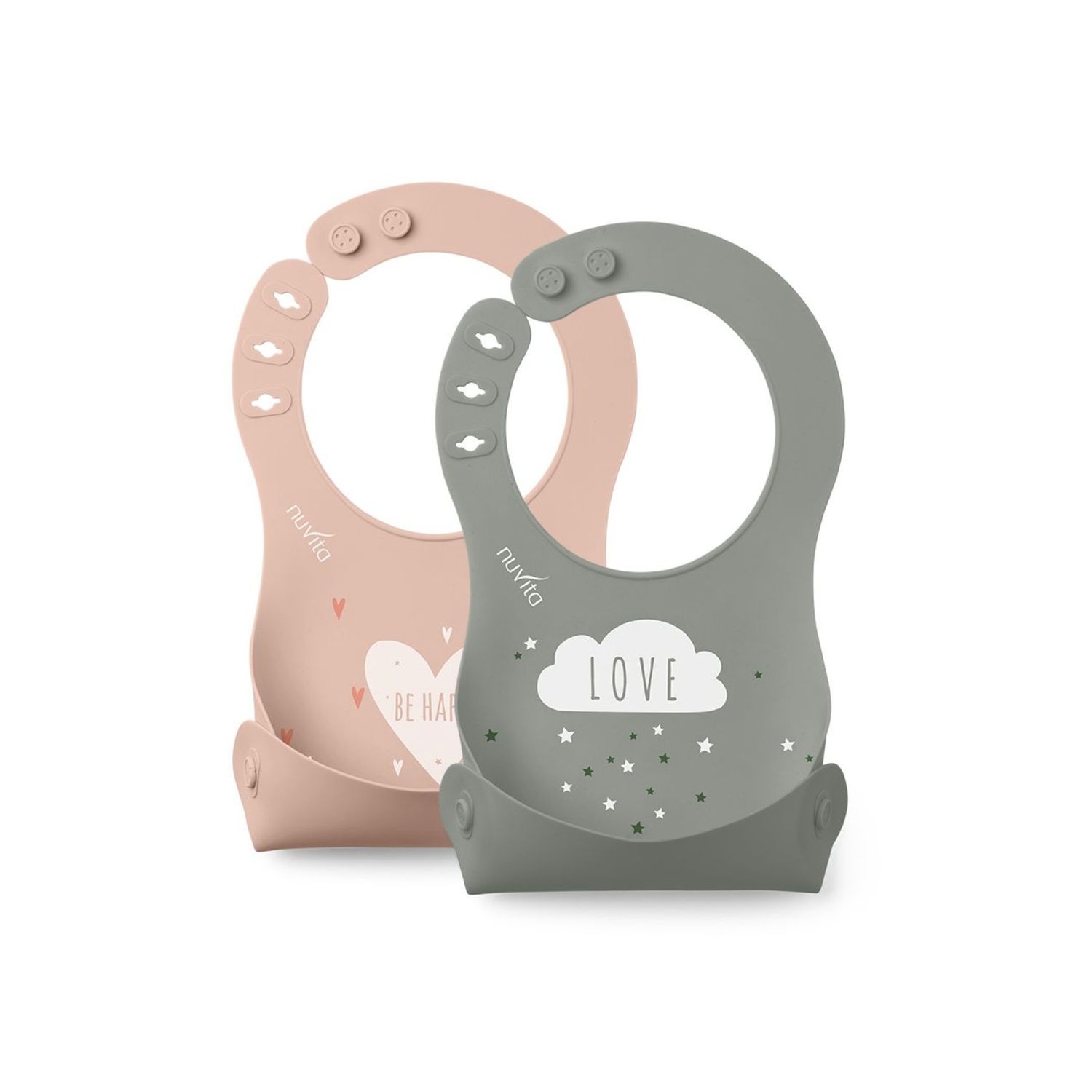 Set 2 bavaglini arrotolabili in silicone - squashy 4370 english rose / sage green - nuvita - Nuvita