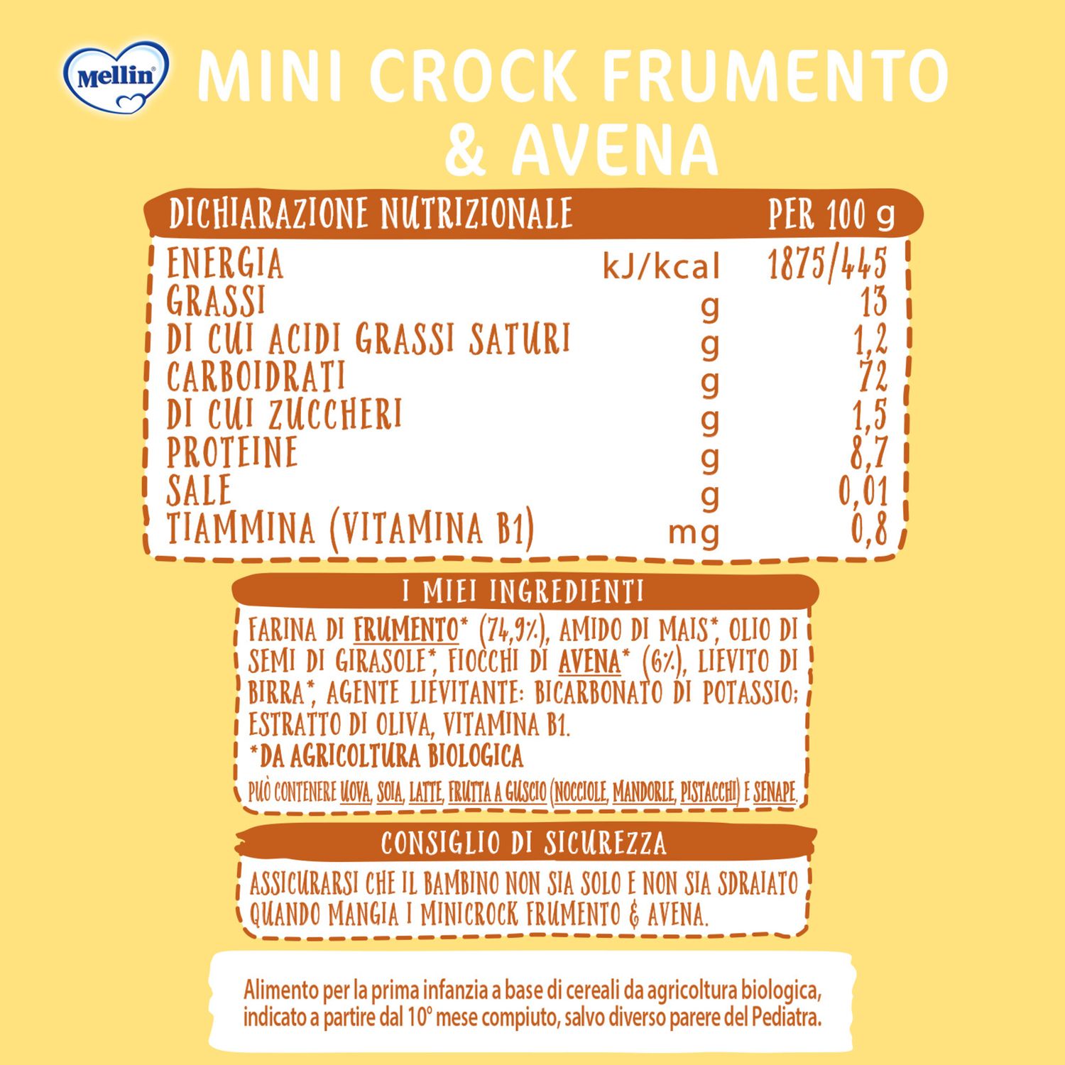 Mellin - minicrock frumento e avena per bambini dal 10° mese compiuto, 30gr - Mellin
