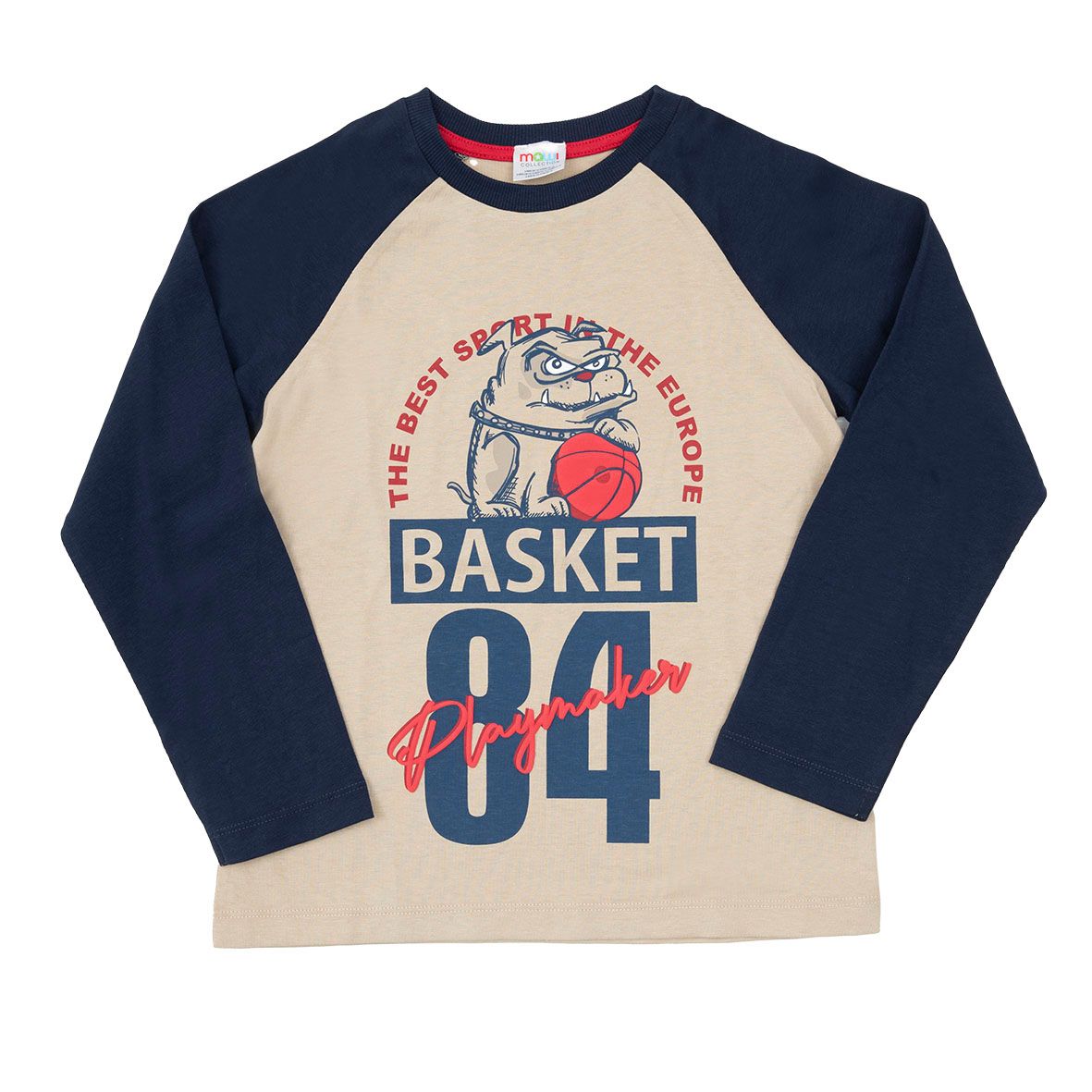 T-shirt bambino blu/beige con stampe - Mawi