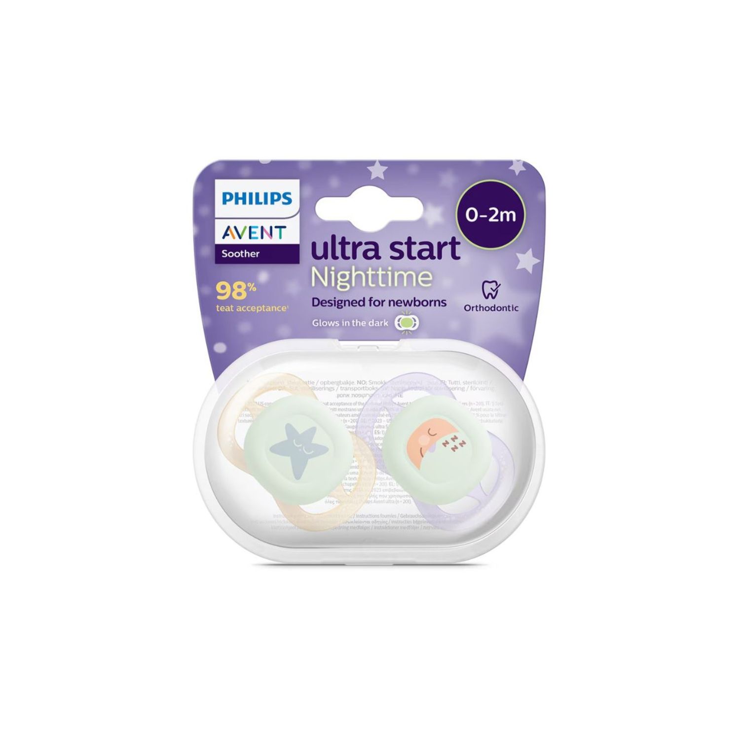 Ultra start scf075/07 ciuccio notturno in viola/giallo - philips - Avent