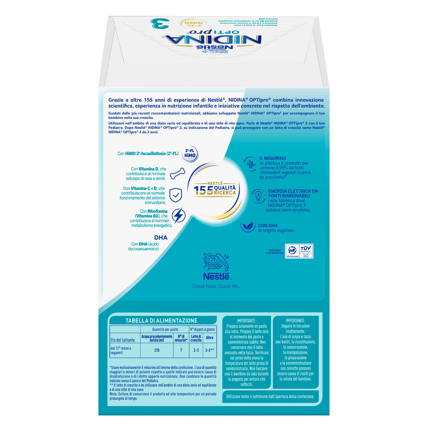 Nestlè nidina latte crescita 3 optipro in polvere - 2x600gr - NESTLE'