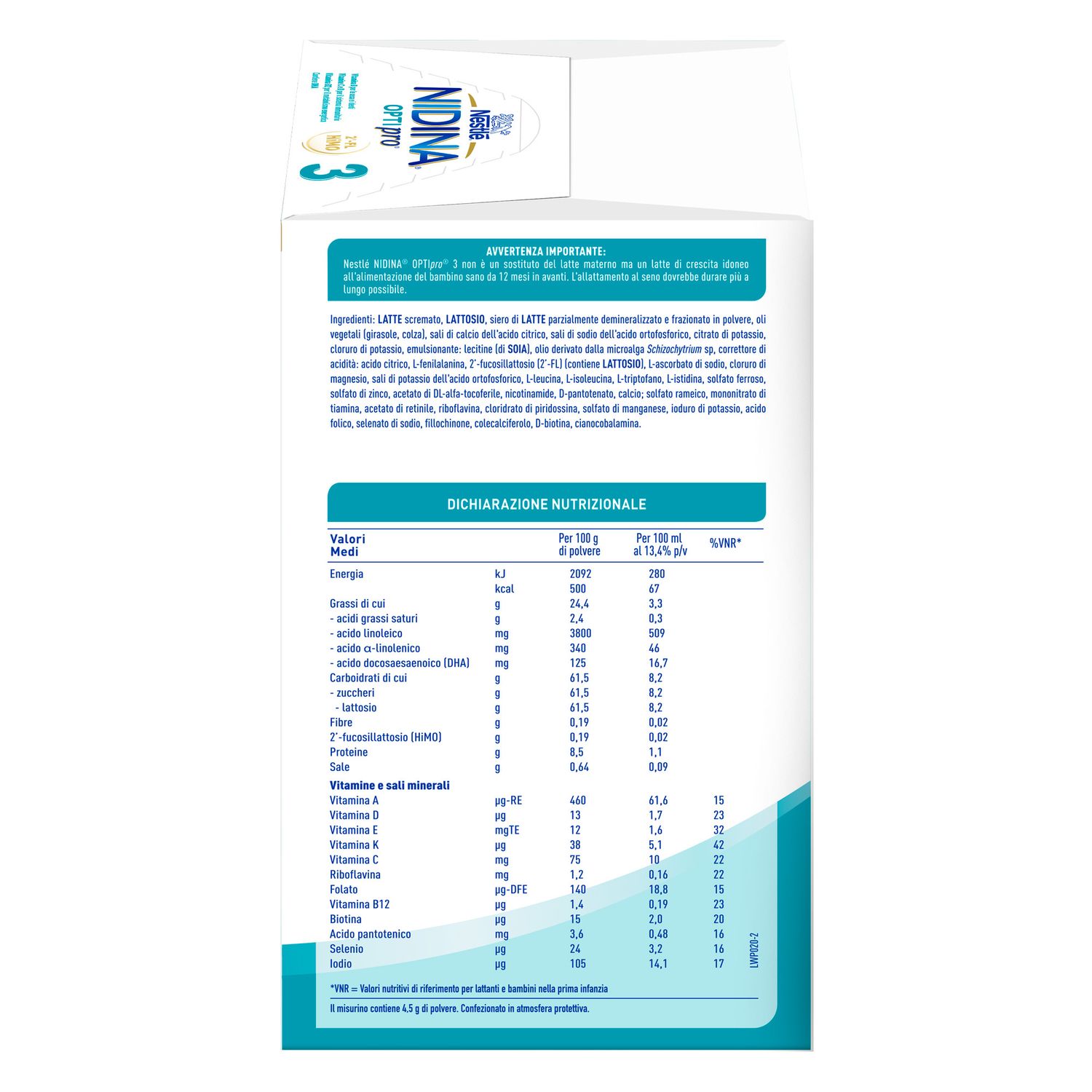 Nestlè nidina latte crescita 3 optipro in polvere - 2x600gr - NESTLE'