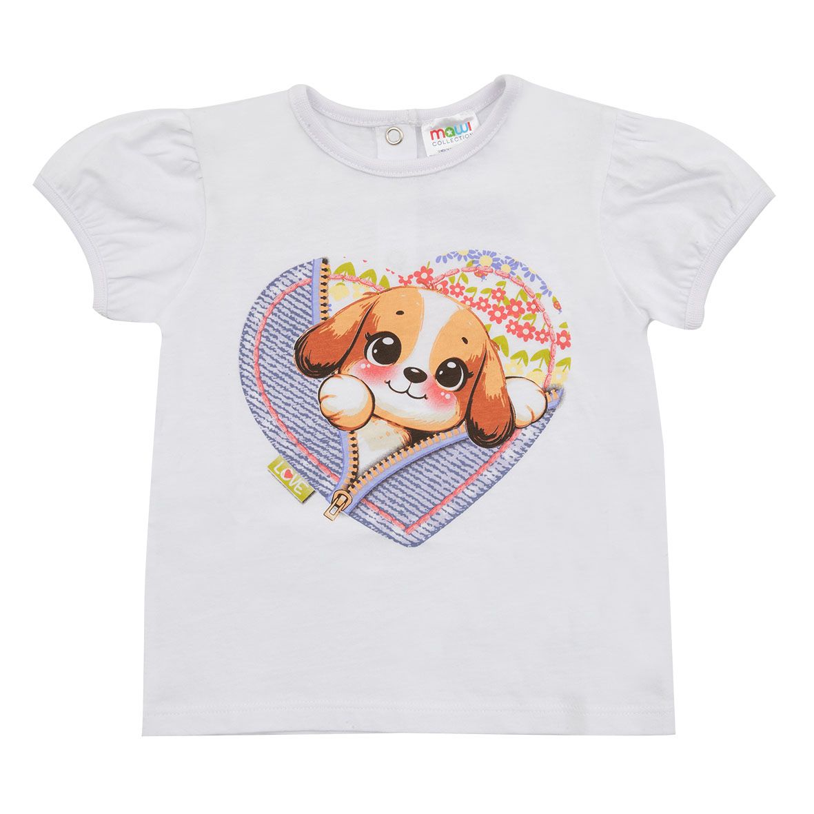 T-shirt jersey bimba bianca stampa cagnolino - Mawi
