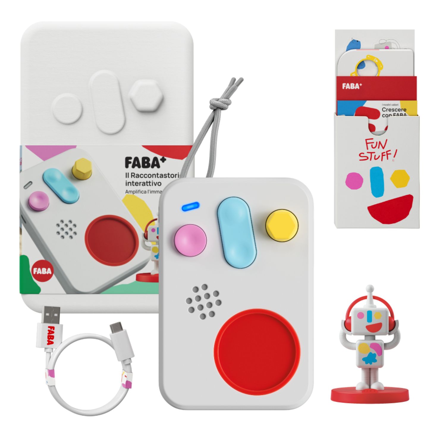 Raccontastorie interattivo faba +, cassa audio con personaggio sonoro fabame - Faba