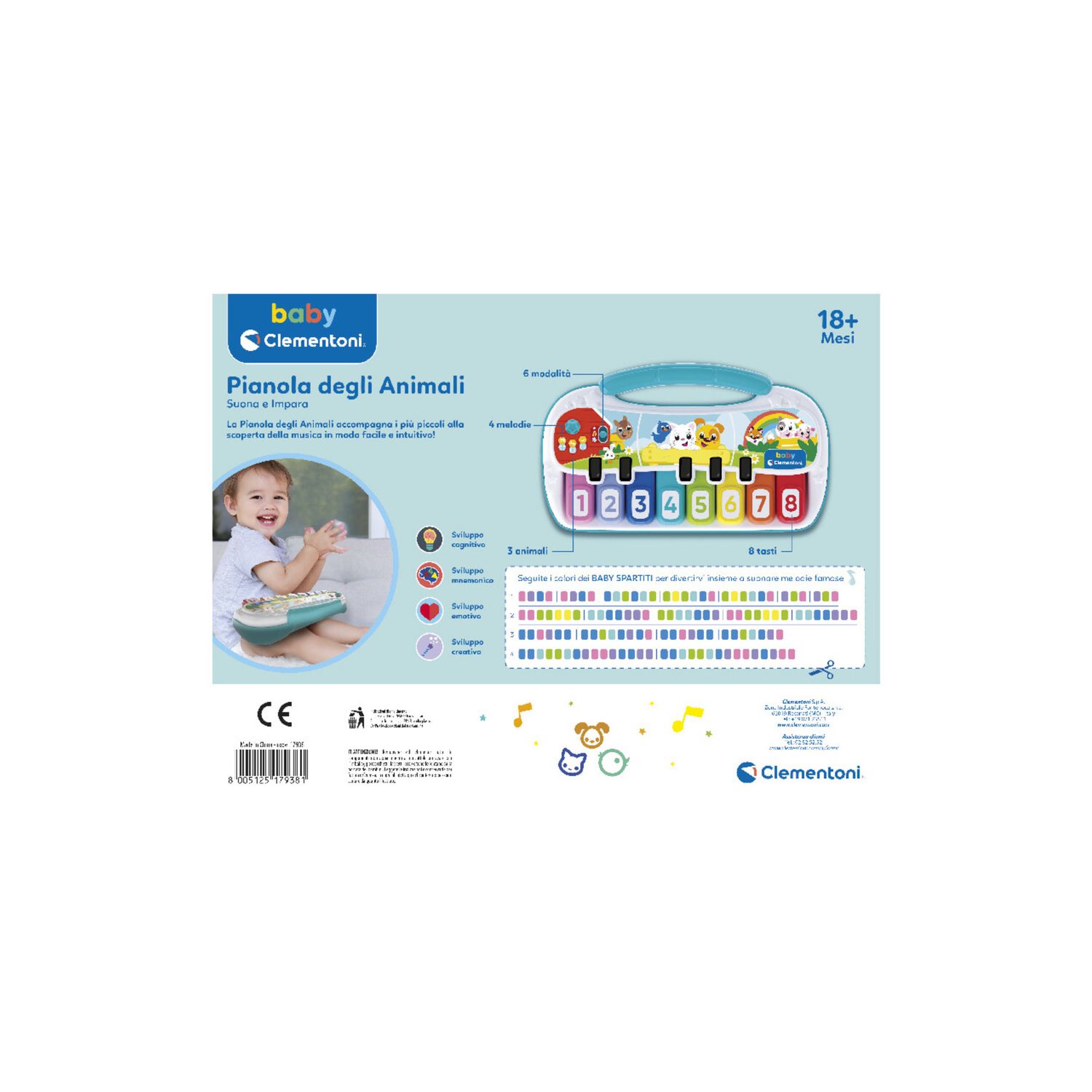 Pianola degli animali - gioco educativo musicale per bambini con 3 modalità interattive - Baby Clementoni