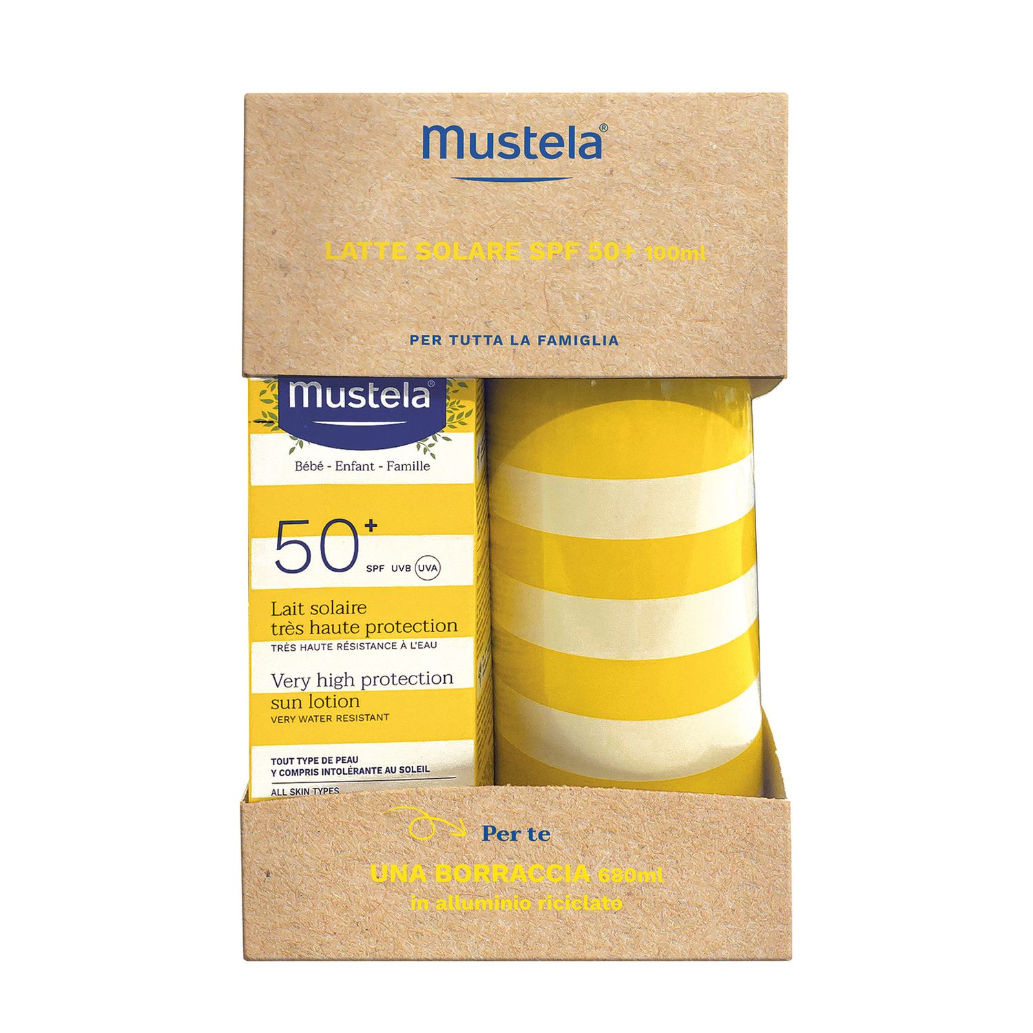 Latte solare protezione molto alta spf50+ 100ml + borraccia - mustela - Mustela