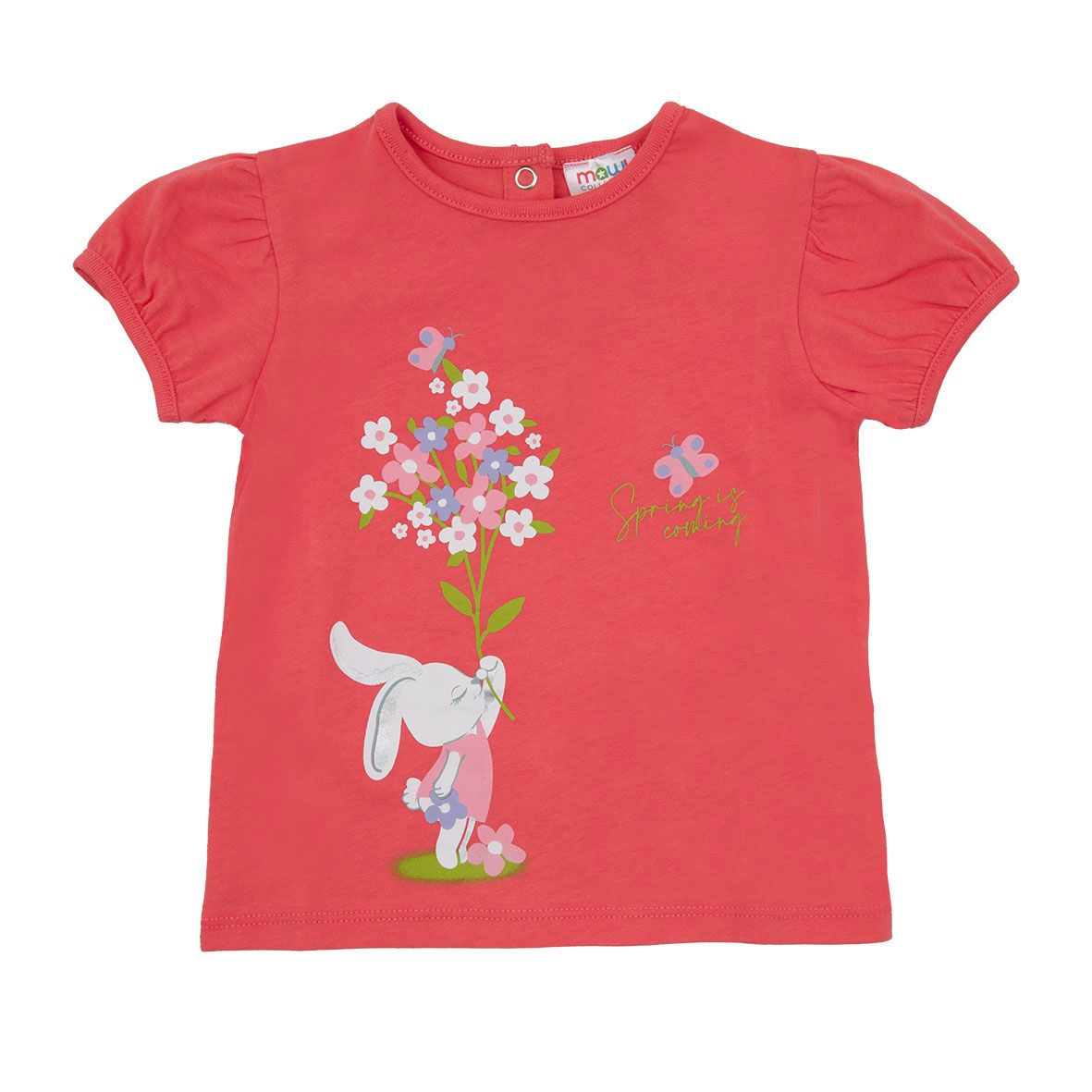 T-shirt jersey bimba corallo stampa coniglietto - Mawi