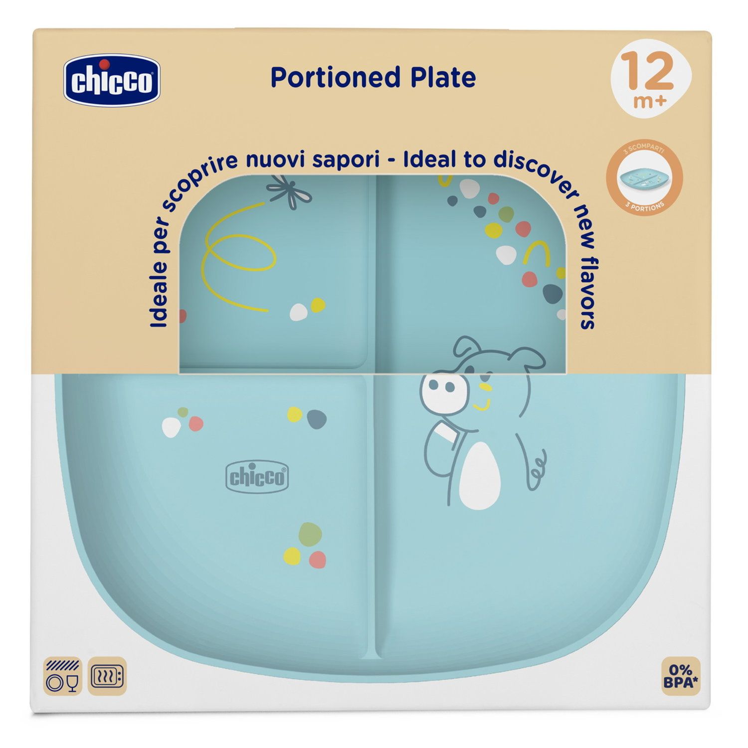 Piatto porzionato 18m+ azzurro - chicco - Chicco