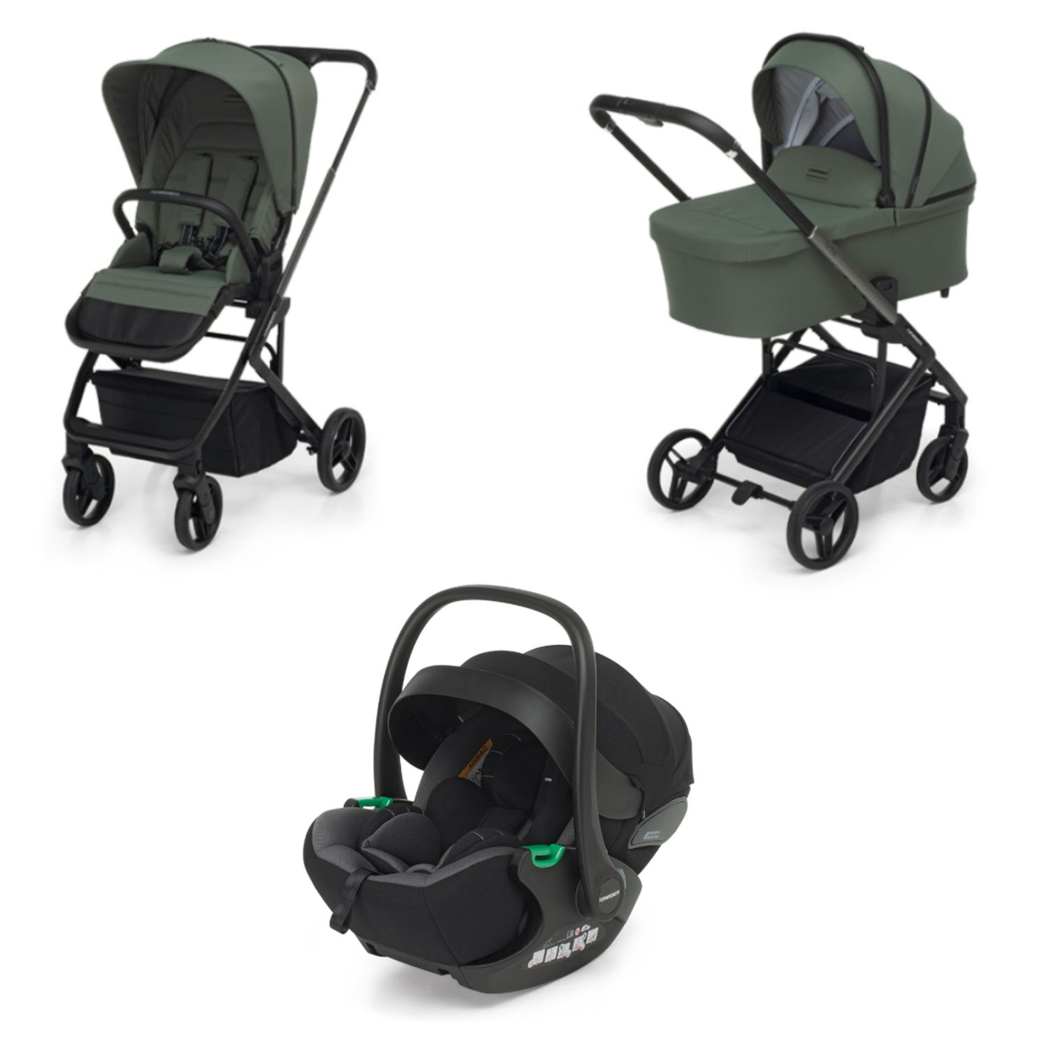 Trio tictoc olive + seggiolino rek black+ adattatore - foppapedretti - Foppapedretti