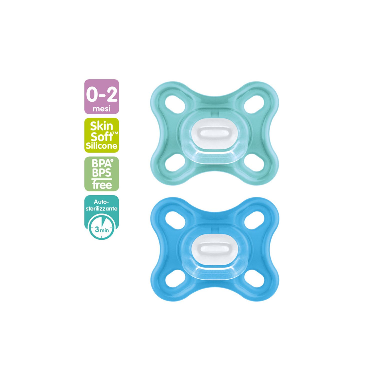 2 pz succhietti comfort 0-2m silicone, maschio - mam - Mam