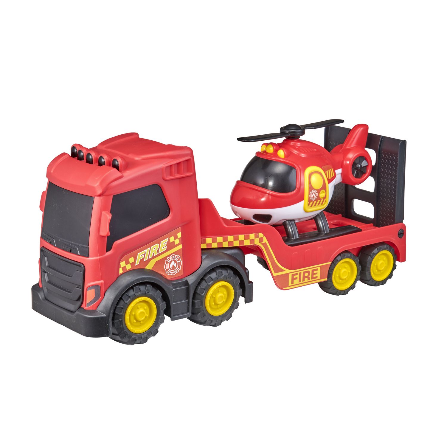 Mega camion polizia/vigili del fuoco con veicolo aggiuntivo - assortito - motor&co - Baby Smile