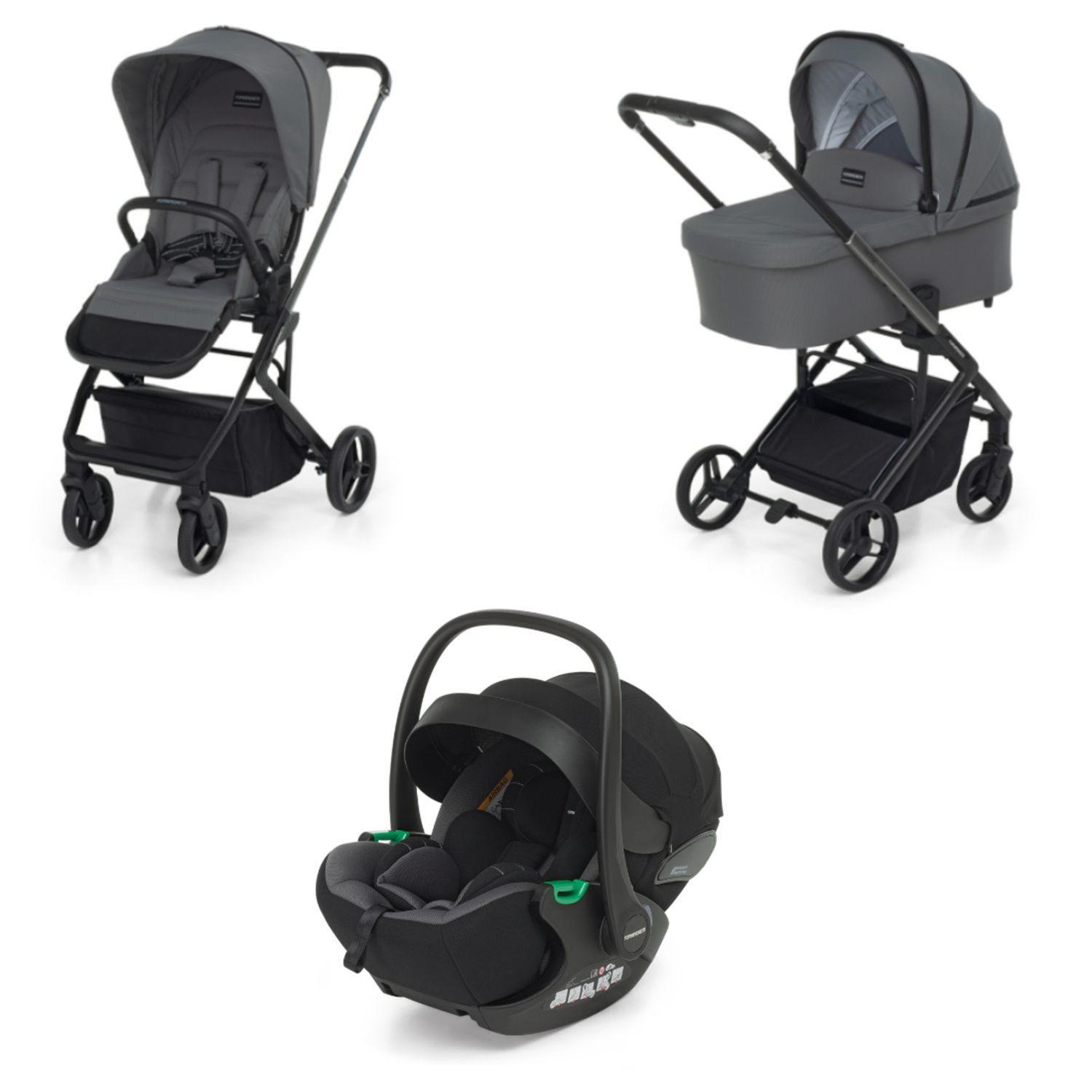 Trio tictoc stone + seggiolino rek black+ adattatore - foppapedretti - Foppapedretti