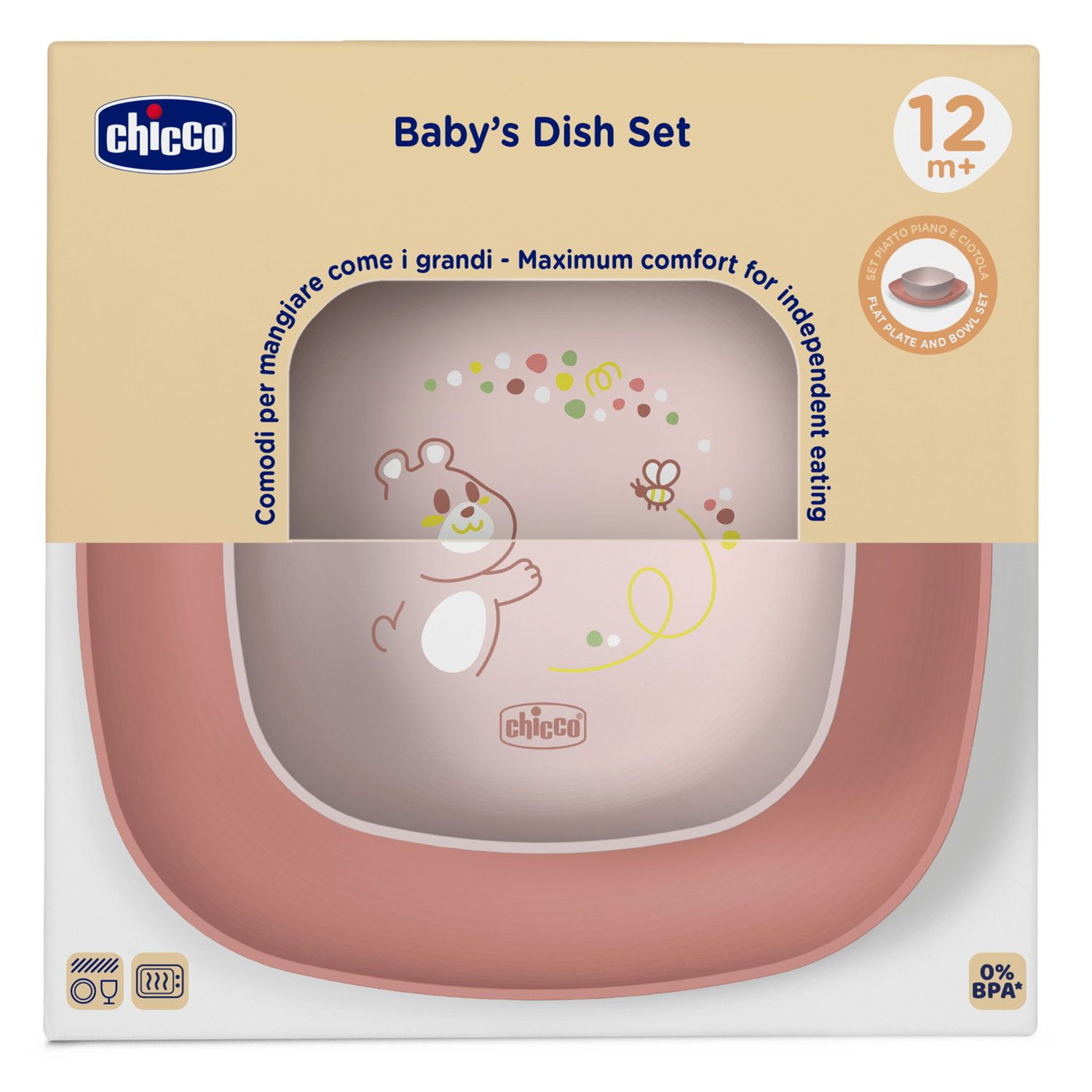 Set piatto piano e ciotola 12m+ rosa - chicco - Chicco