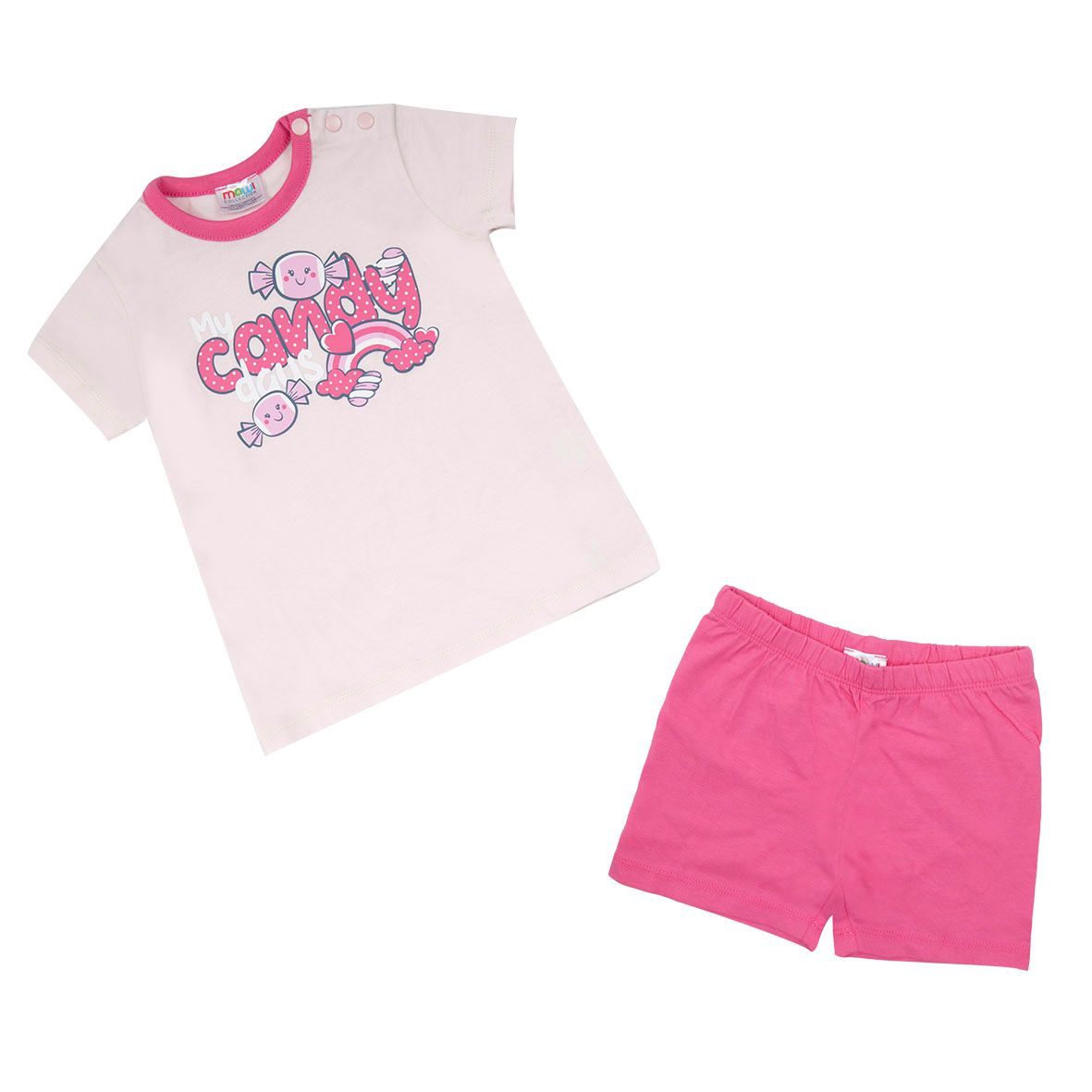Pigiama maglietta e pantaloncino bimba rosa "dolci caramelle" - Mawi
